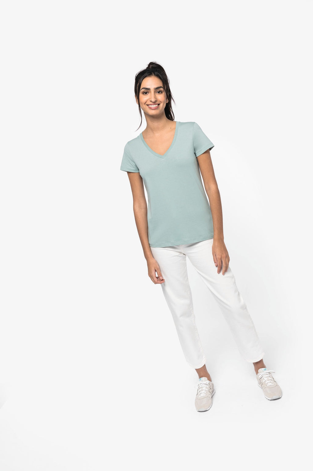 T-shirt sustentável decote V de senhora