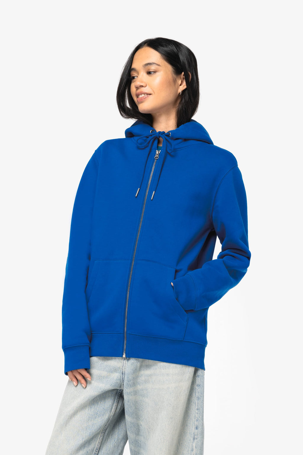 Sweatshirt sustentável com fecho e capuz unissexo