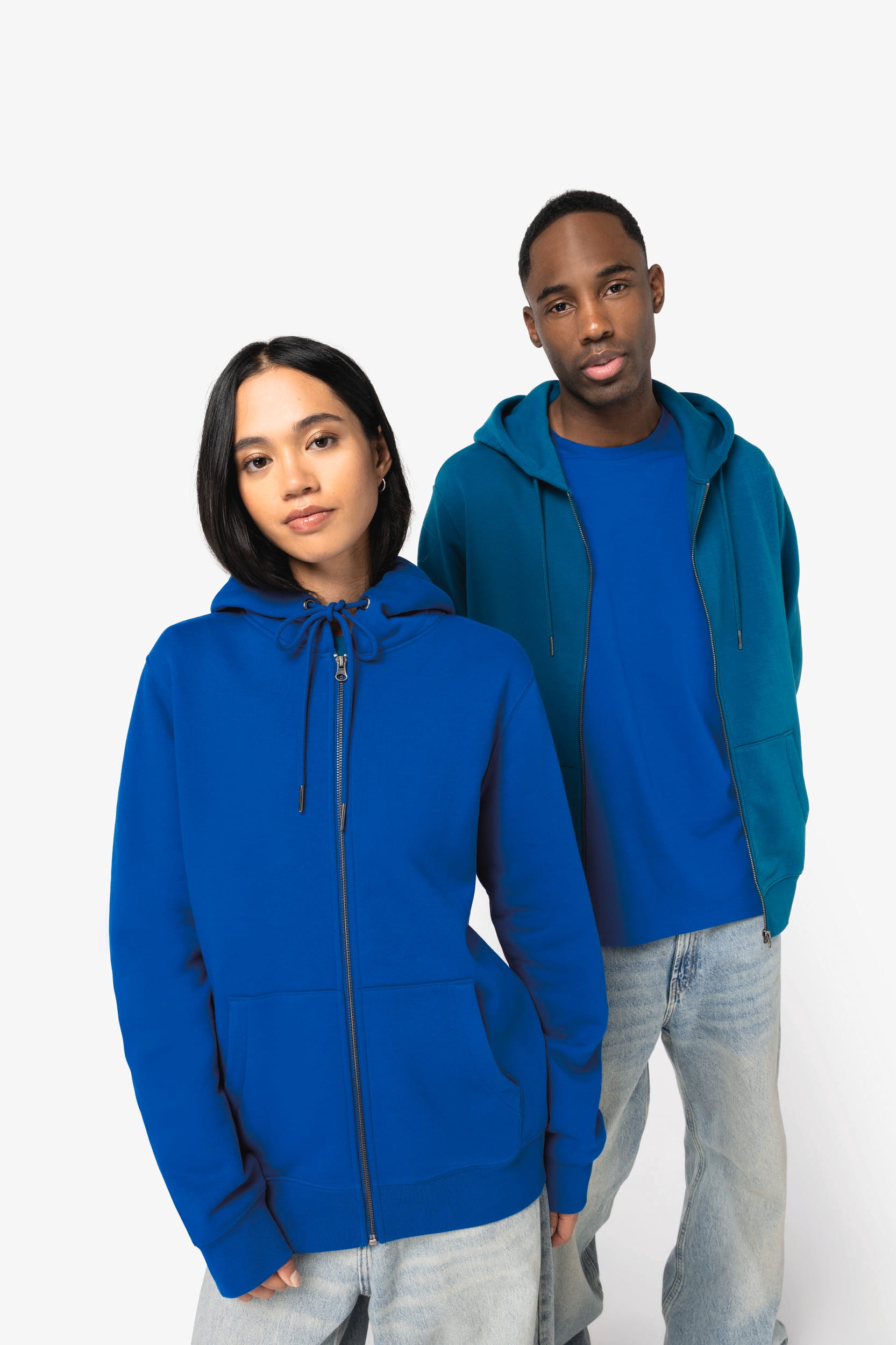 Sweatshirt sustentável com fecho e capuz unissexo - Cinzento lua mesclado