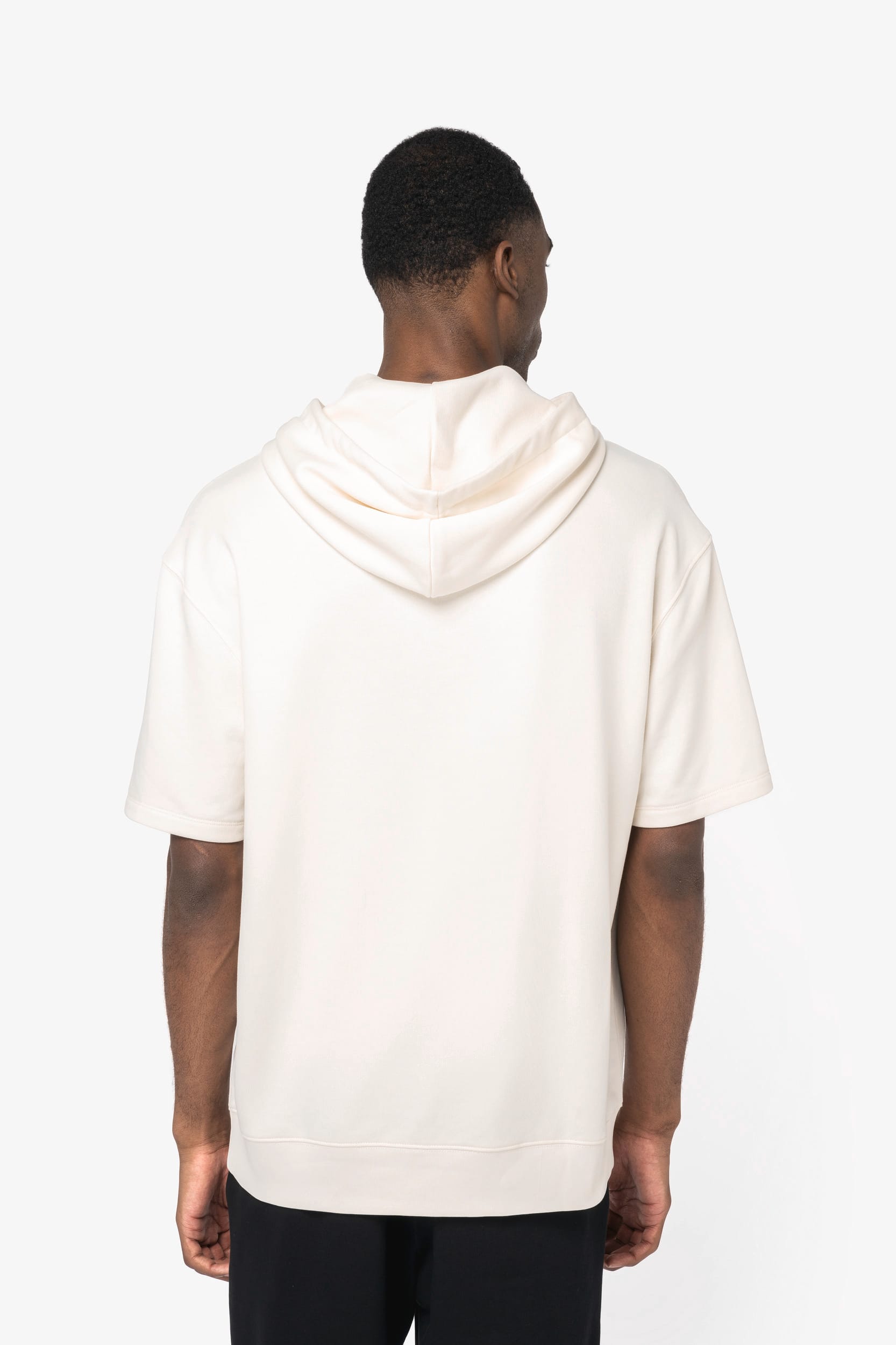 Sweatshirt sustentável com capuz e ombros descaídos manga curta French Terry unissexo