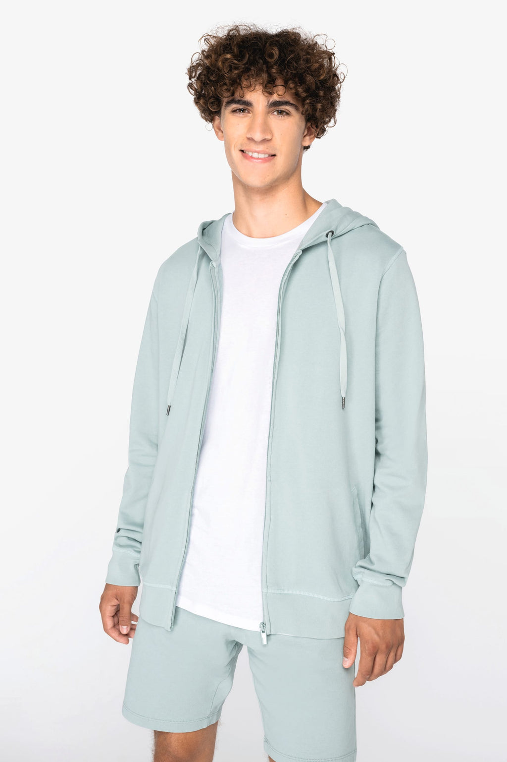 Sweatshirt sustentável com fecho e capuz French Terry unissexo - Preto lavado