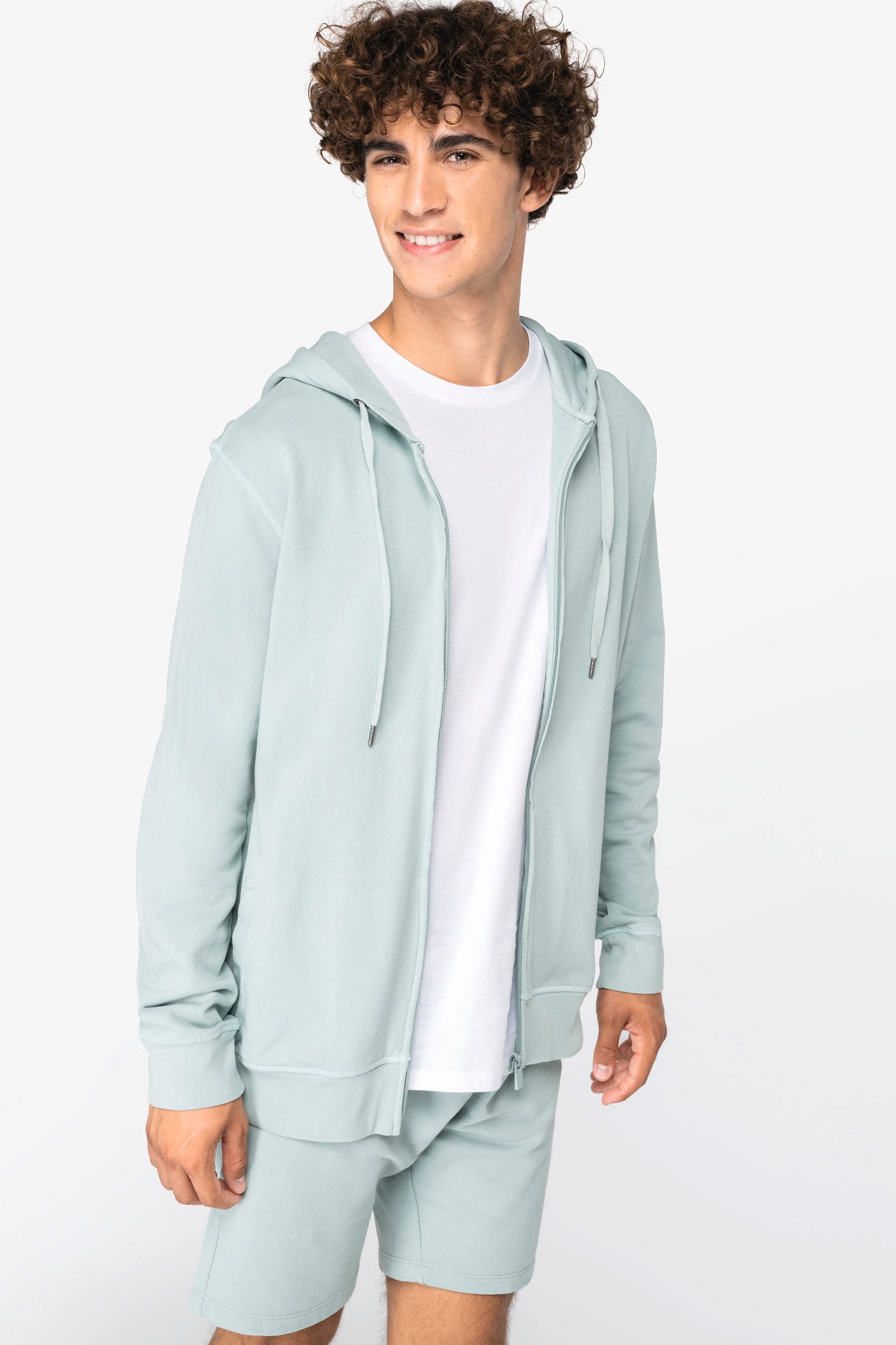 Sweatshirt sustentável com fecho e capuz French Terry unissexo