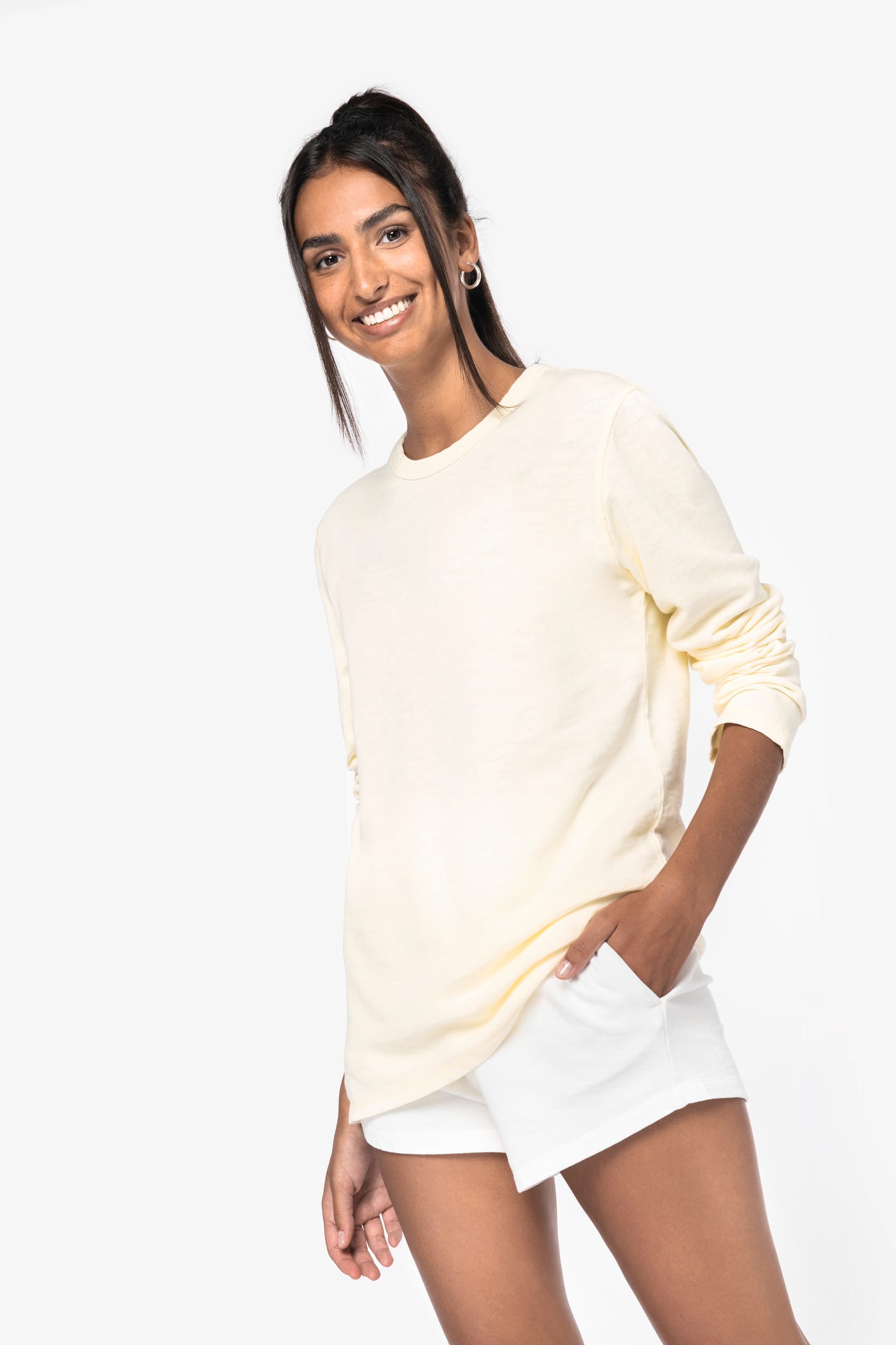 Sweatshirt sustentável decote redondo com aspecto lavado French Terry unissexo