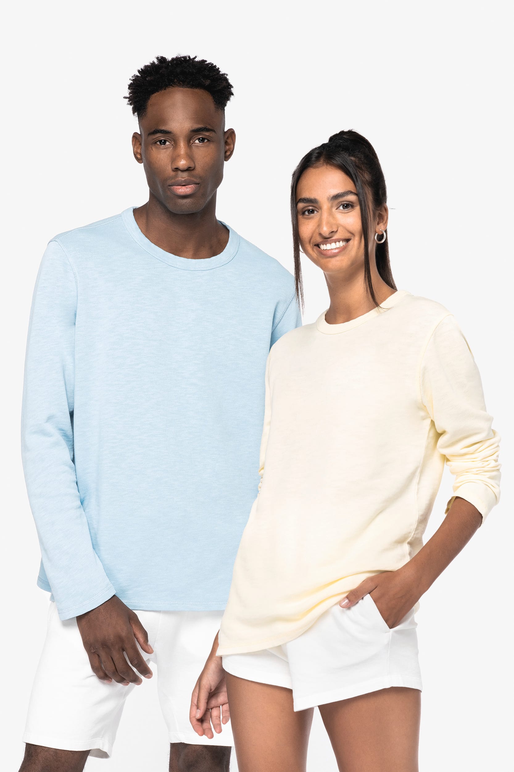 Sweatshirt sustentável decote redondo com aspecto lavado French Terry unissexo - Creme café lavado