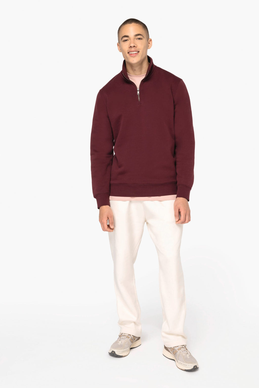 Sweatshirt sustentável gola subida 1/2 fecho de homem