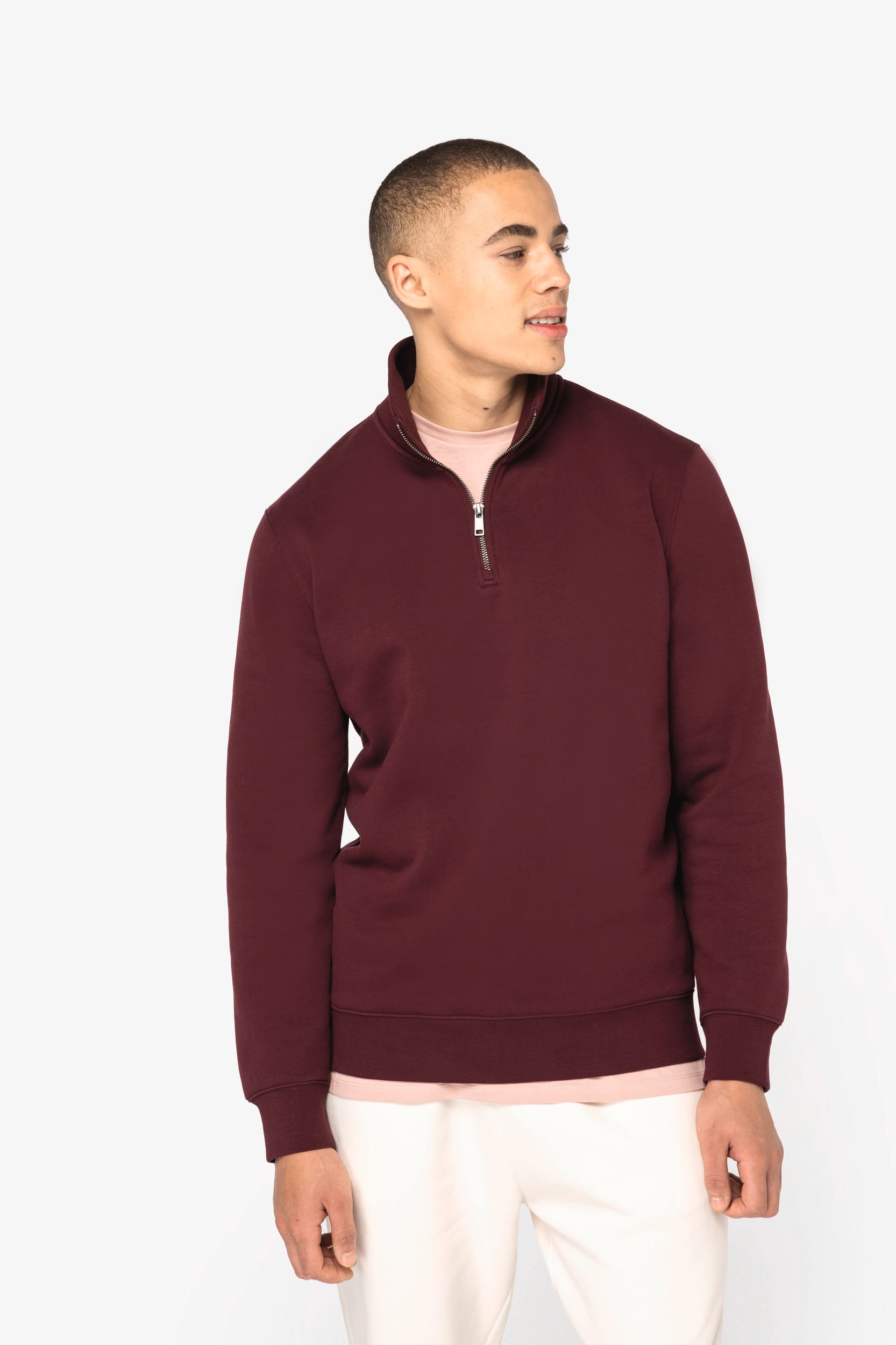 Sweatshirt sustentável gola subida 1/2 fecho de homem