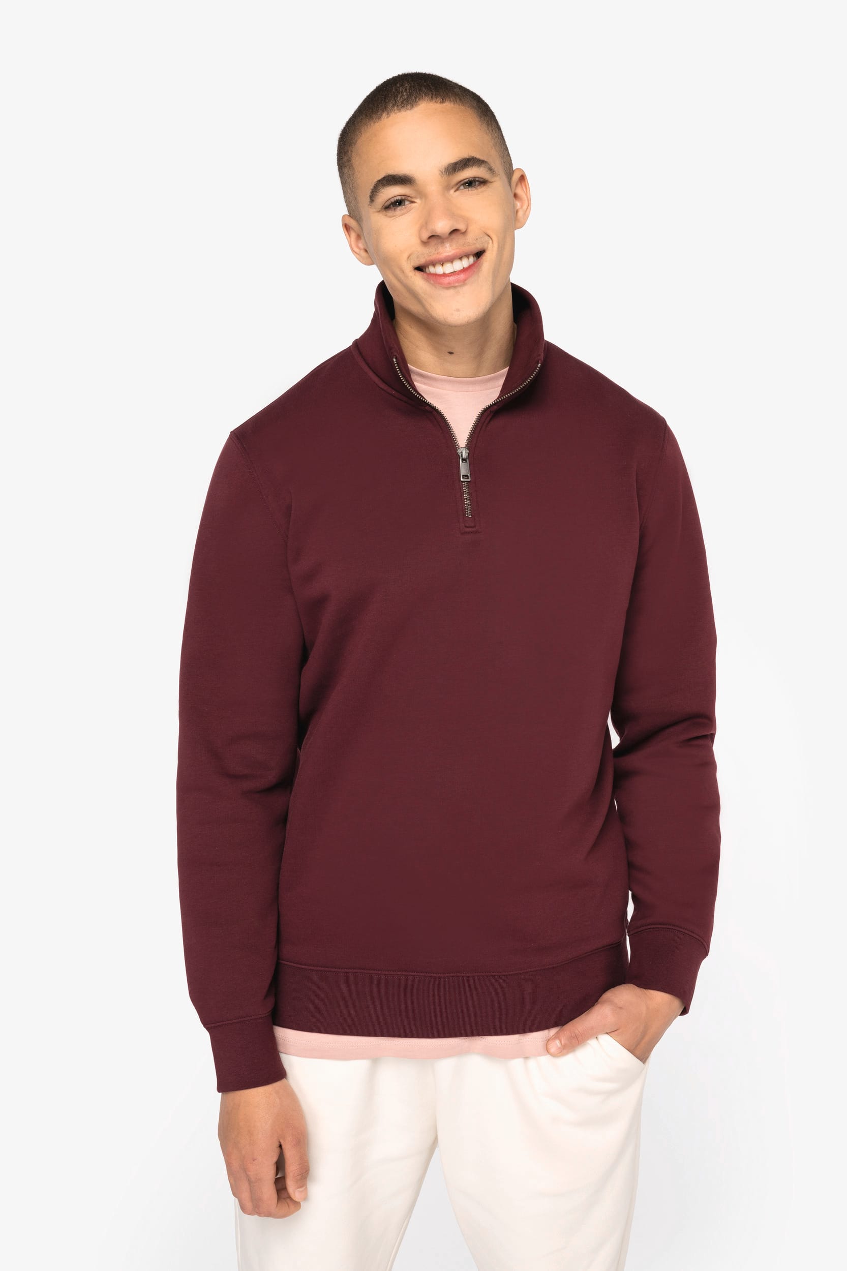 Sweatshirt sustentável gola subida 1/2 fecho de homem - Preto