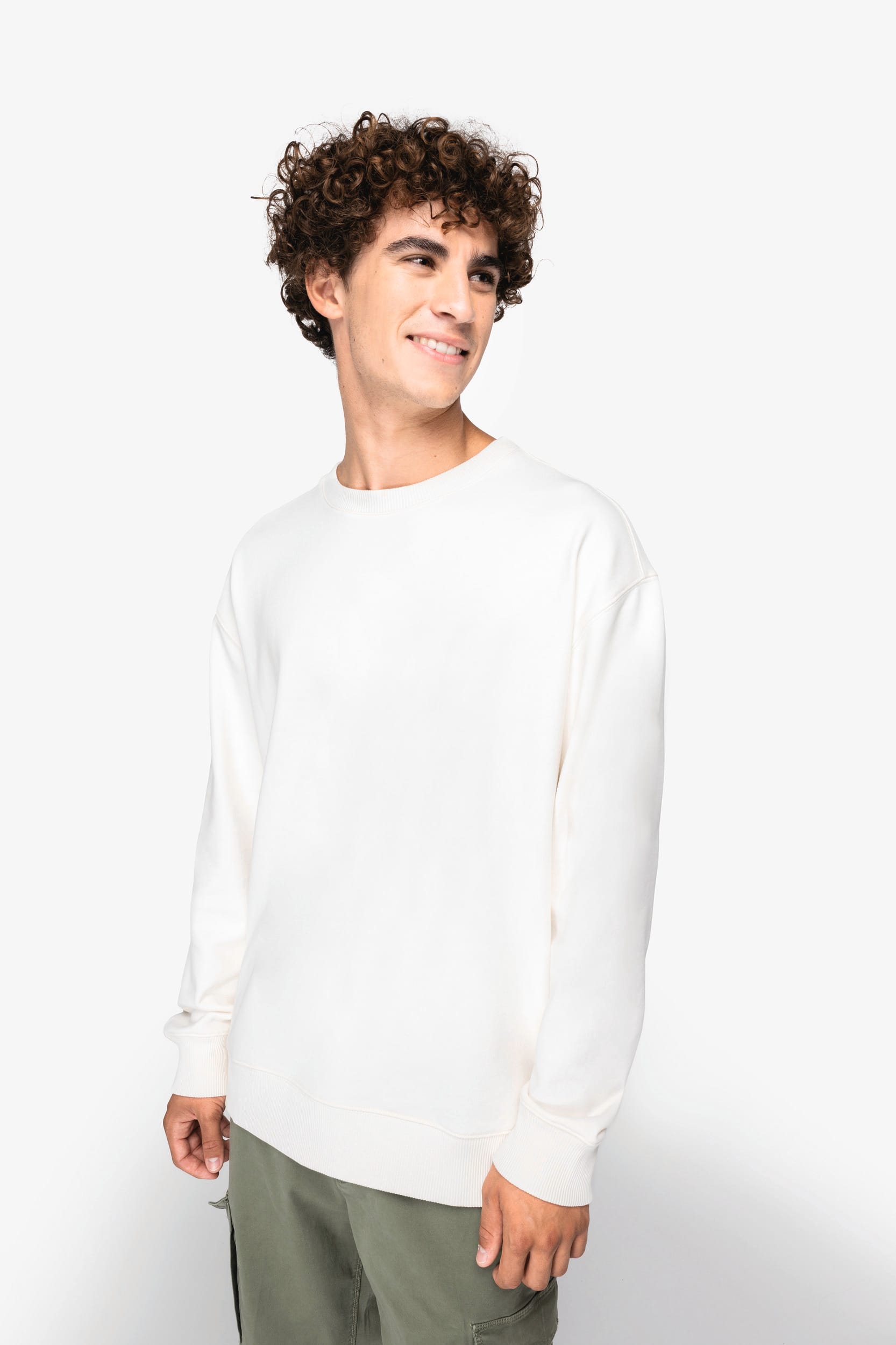 Sweatshirt sustentável decote redondo com ombros descaídos French Terry unissexo