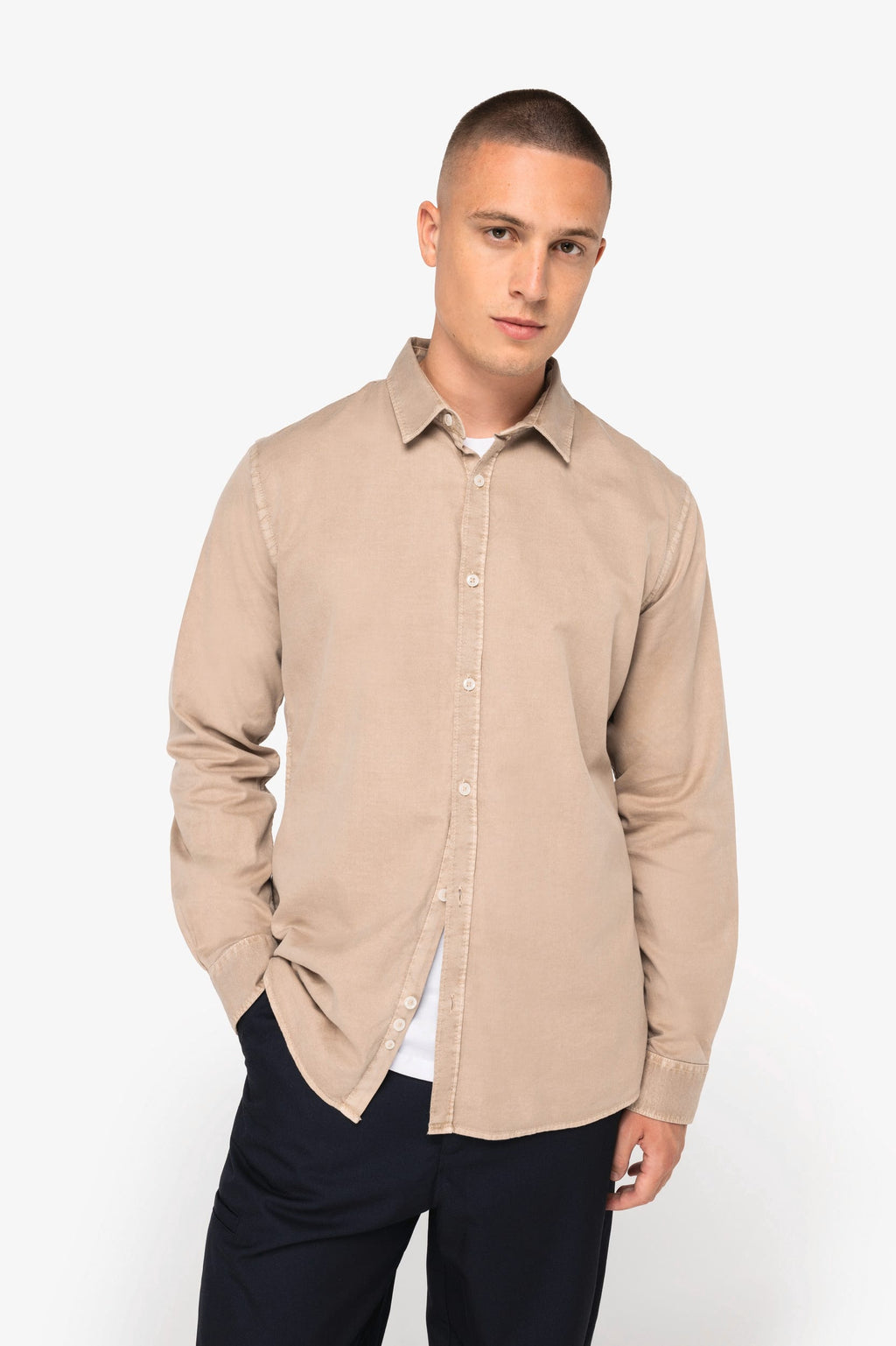 Camisa sustentável com aspecto lavado de homem - Linho lavado