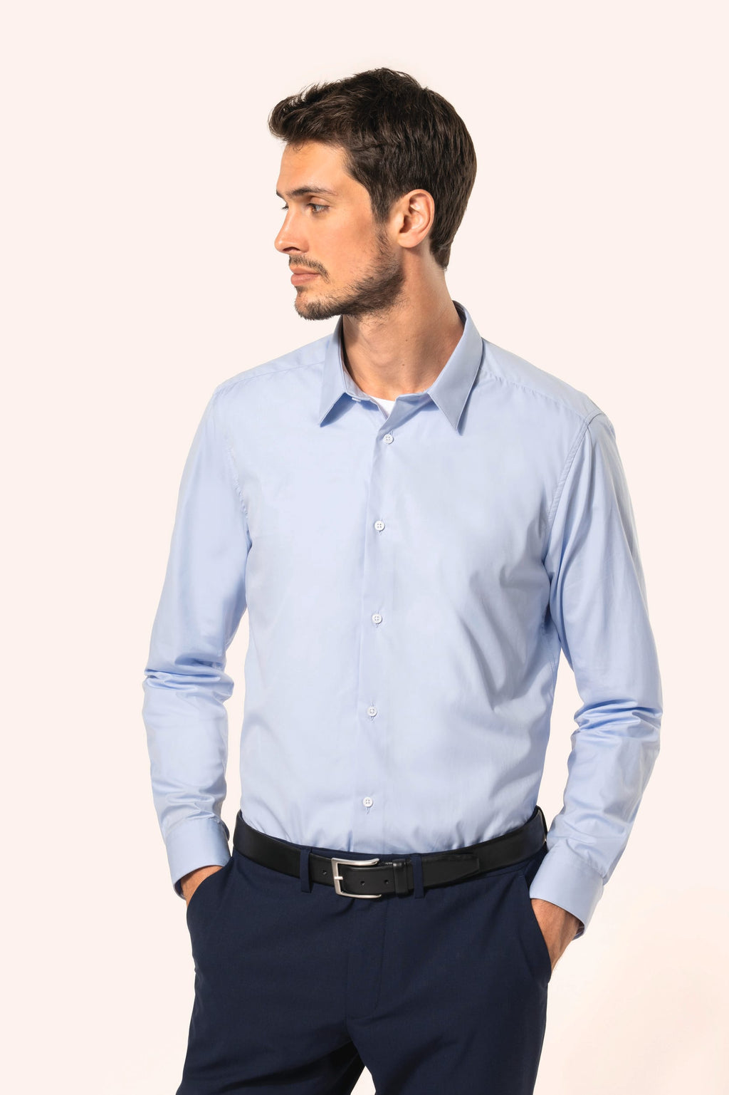 Camisa popeline de manga comprida de homem - Preto