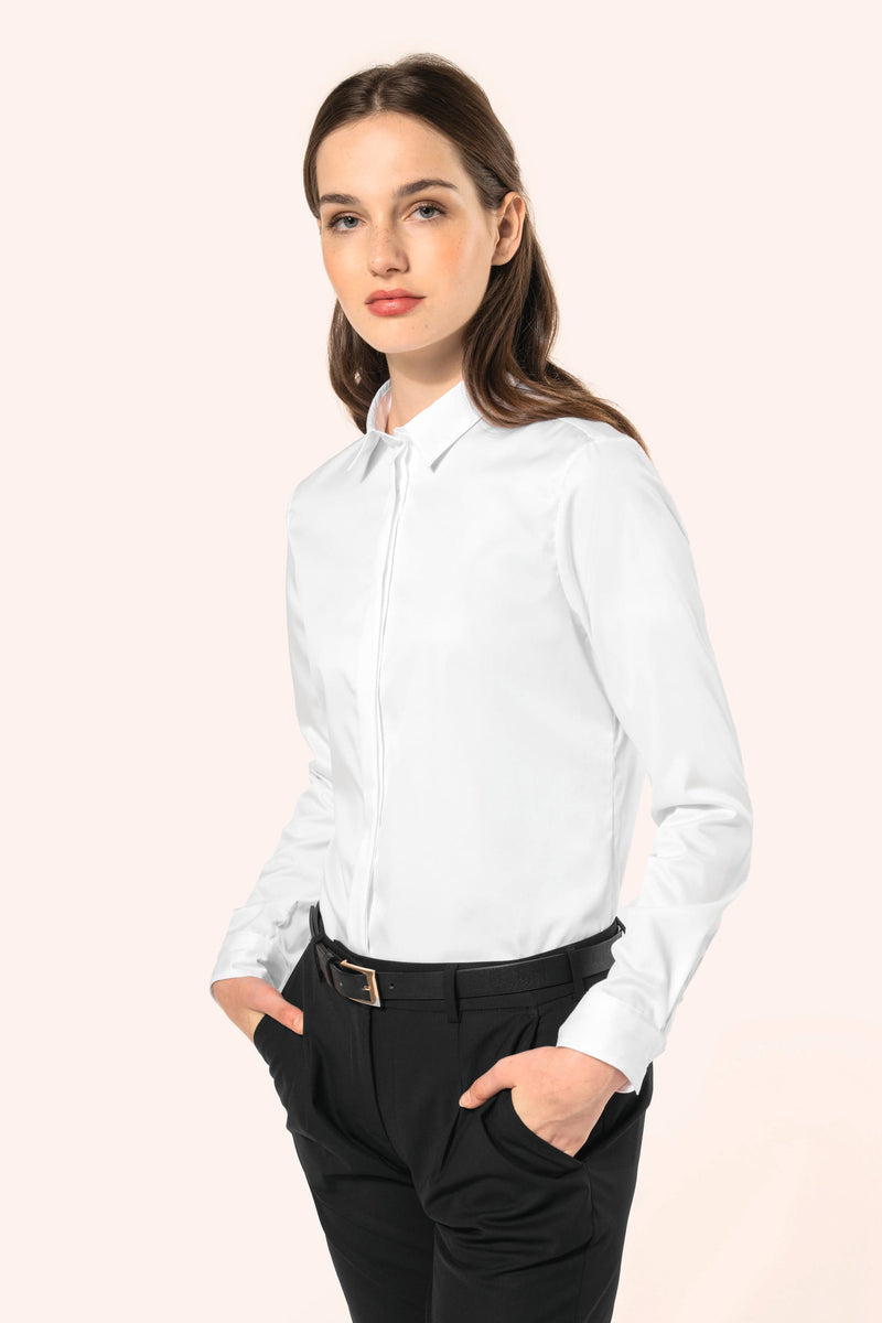 Camisa twill de manga comprida de senhora - Preto