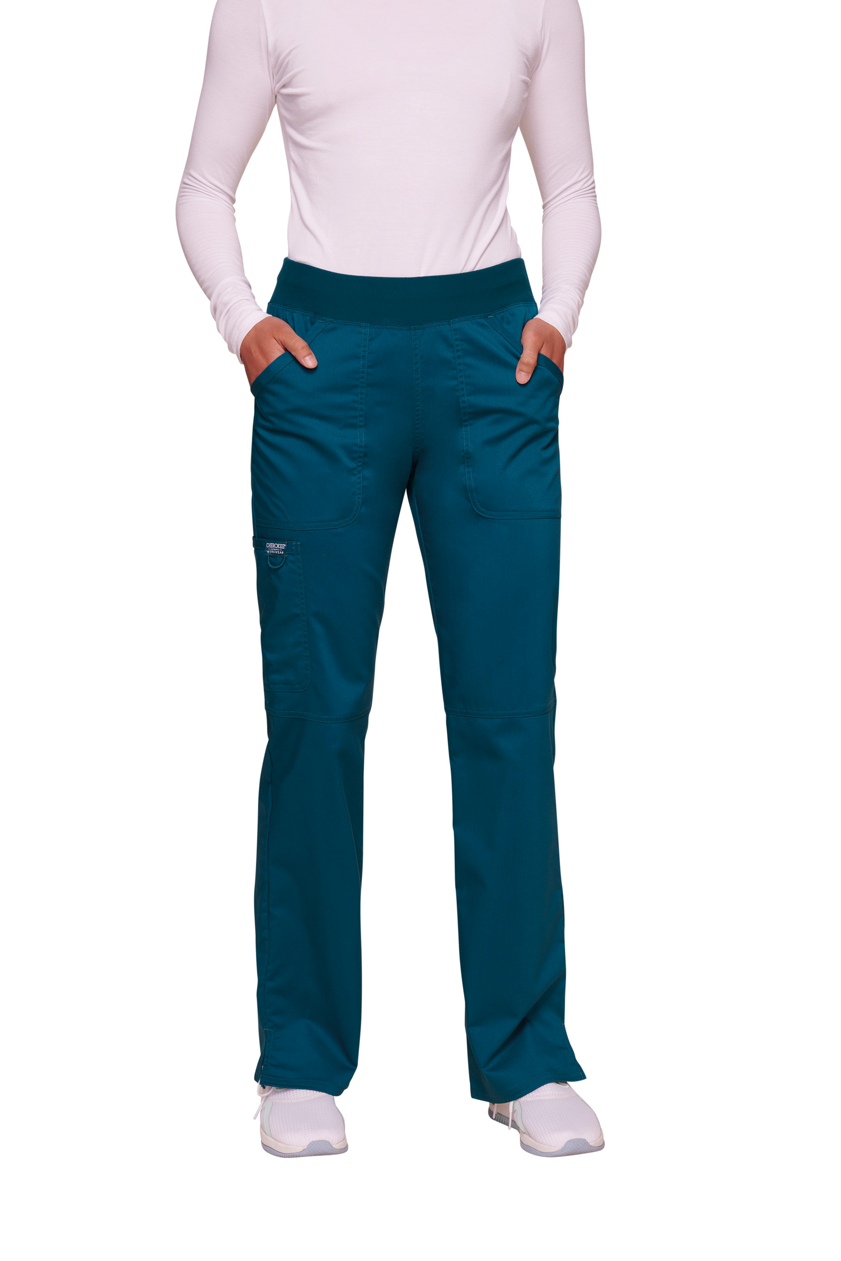 Calças cargo com cintura média de senhora - Azul caribenho