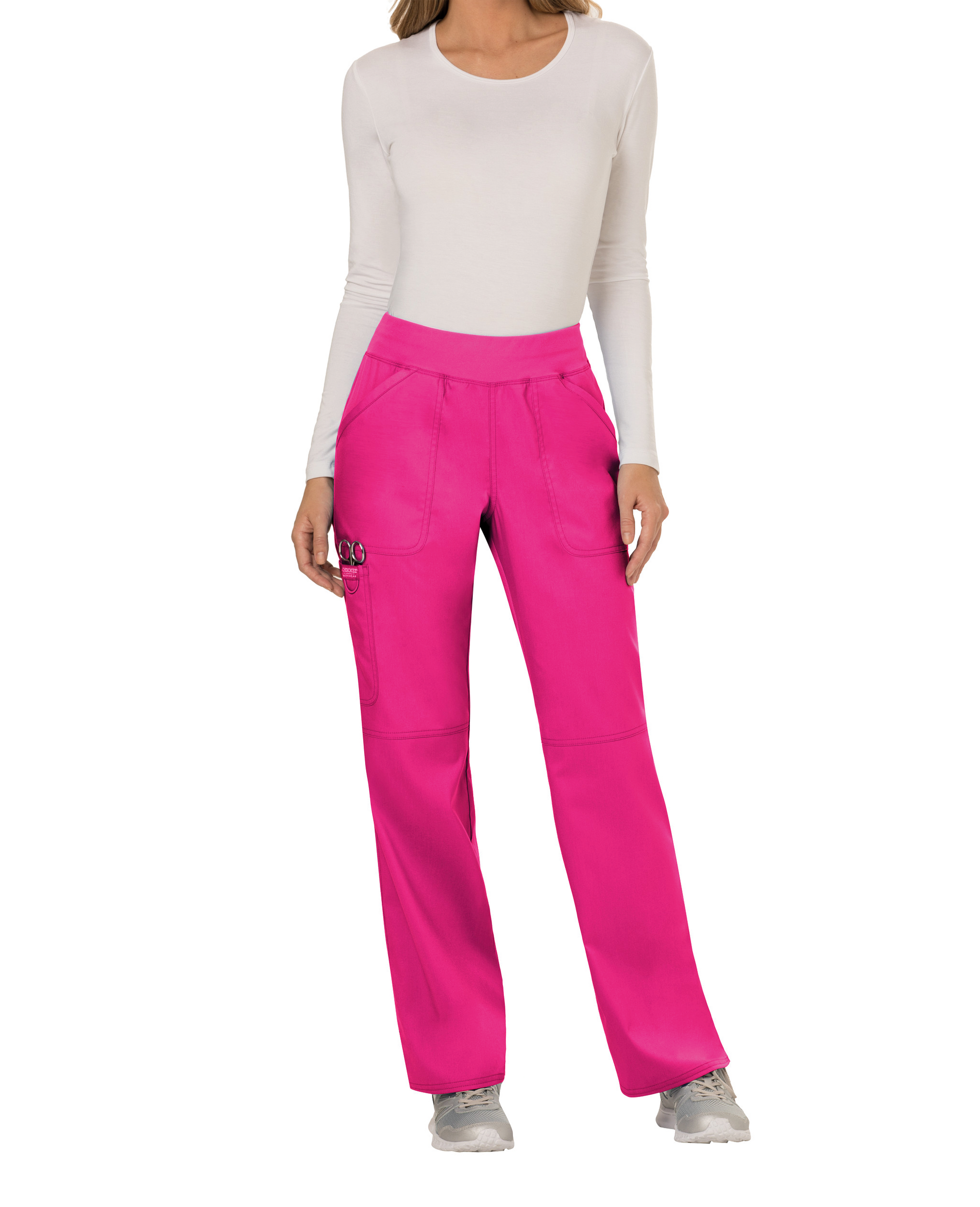 Calças cargo com cintura média de senhora - Rosa elétrico