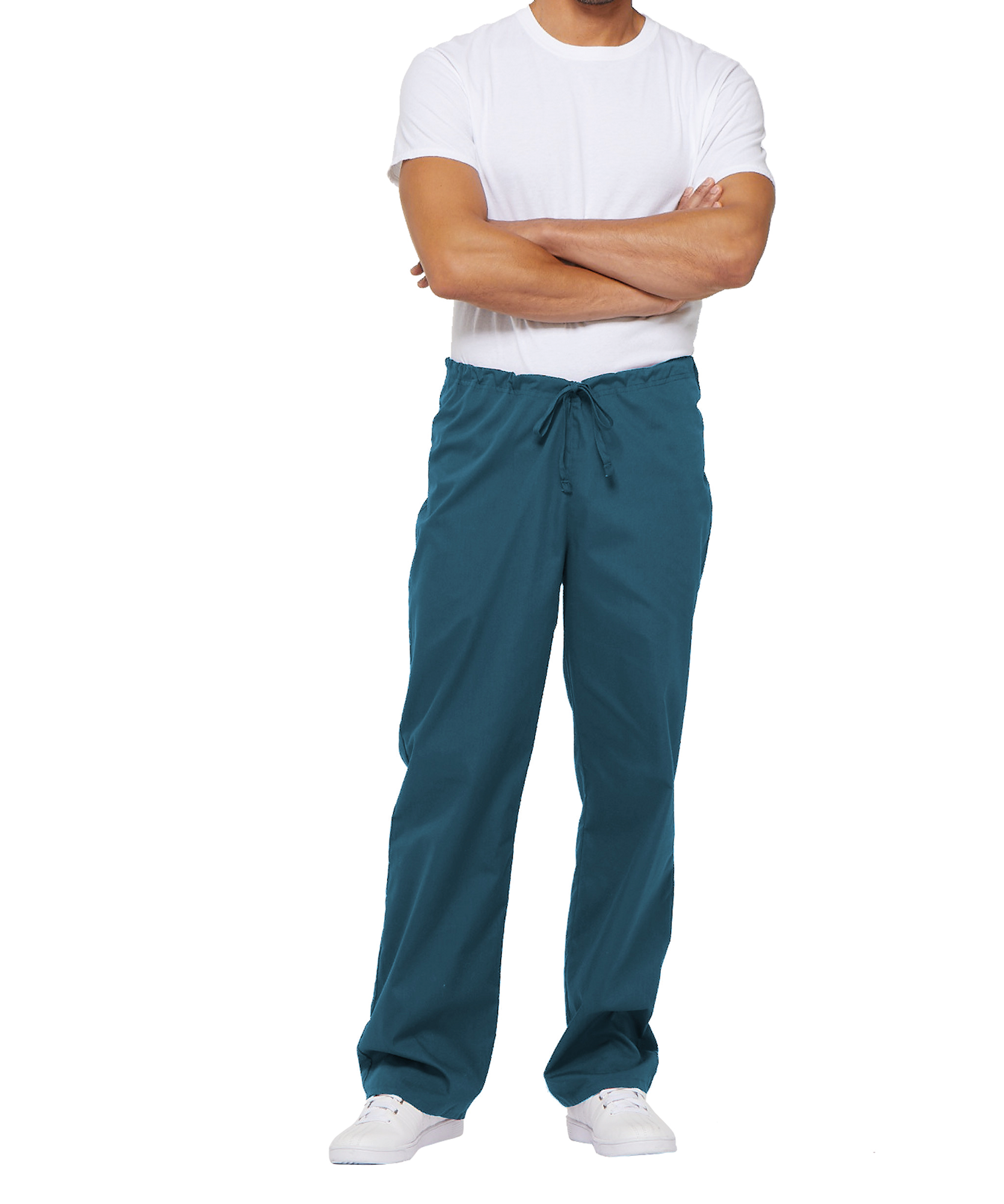 Calças com cintura ajustável com cordão unissexo - Azul caribenho