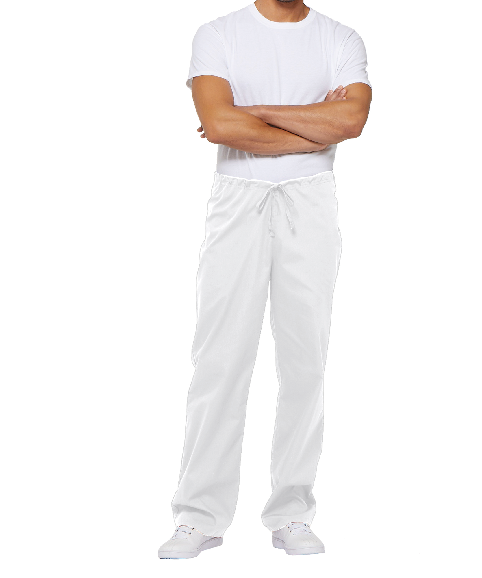 Calças com cintura ajustável com cordão unissexo - Branco
