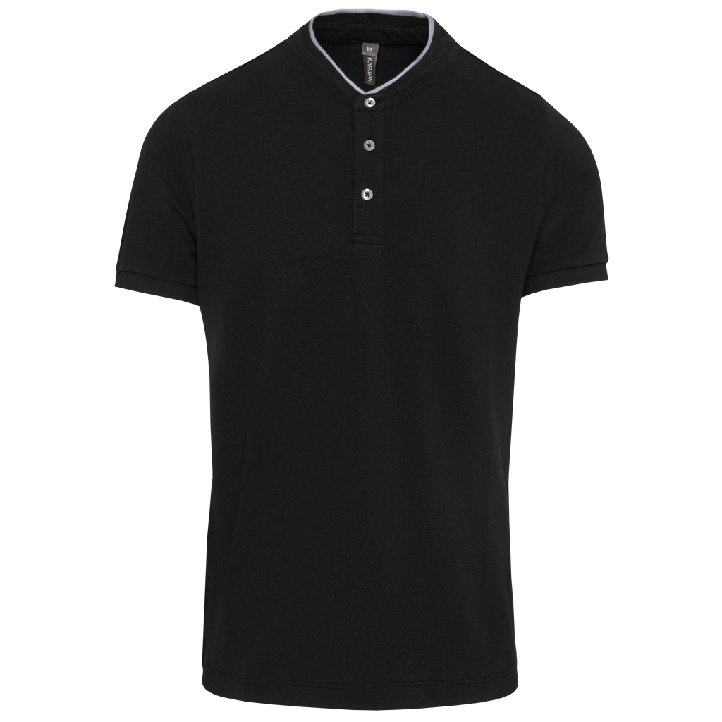 Polo com gola à padre de homem de manga curta - Preto / Cinzento oxford