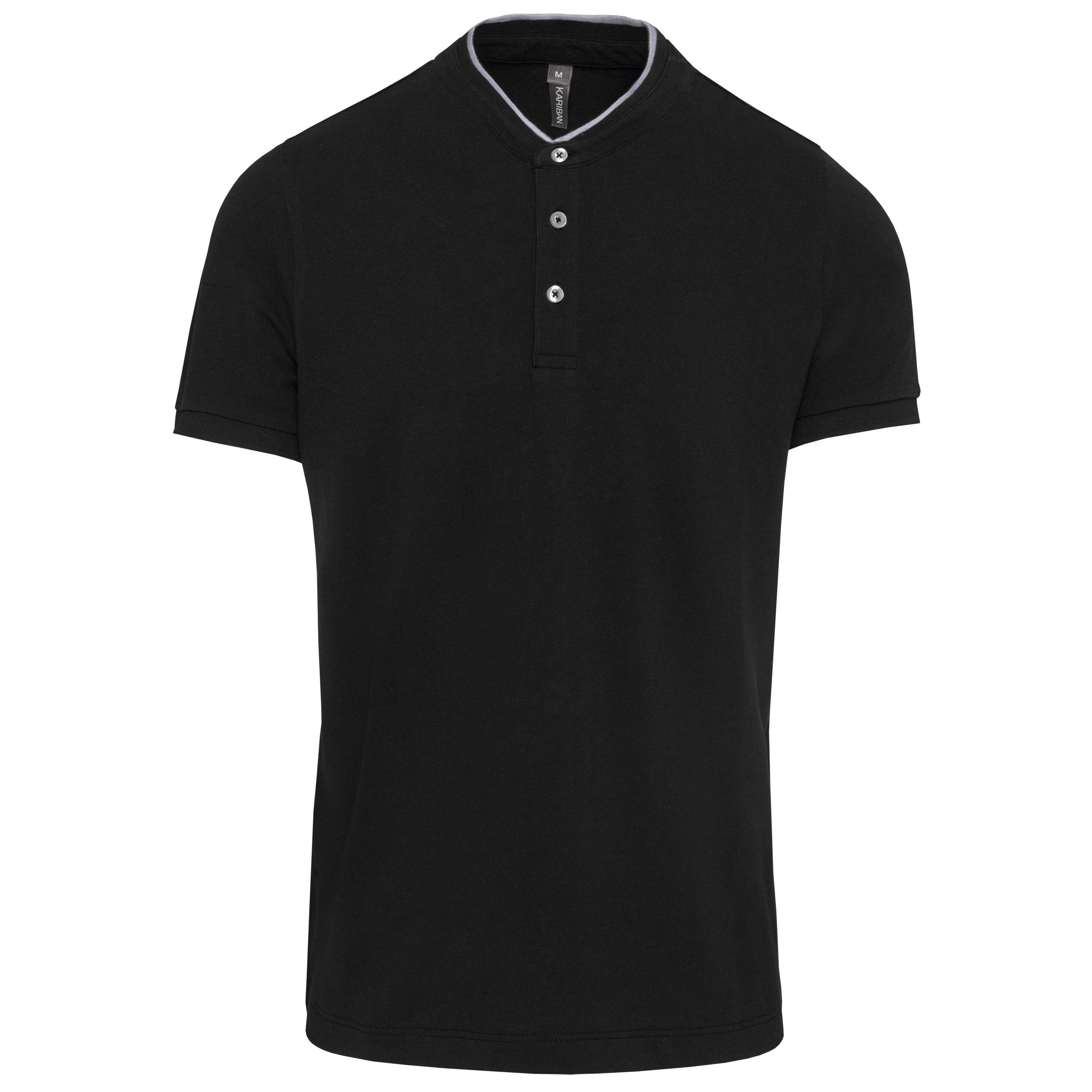 Polo com gola à padre de homem de manga curta - Preto / Cinzento oxford