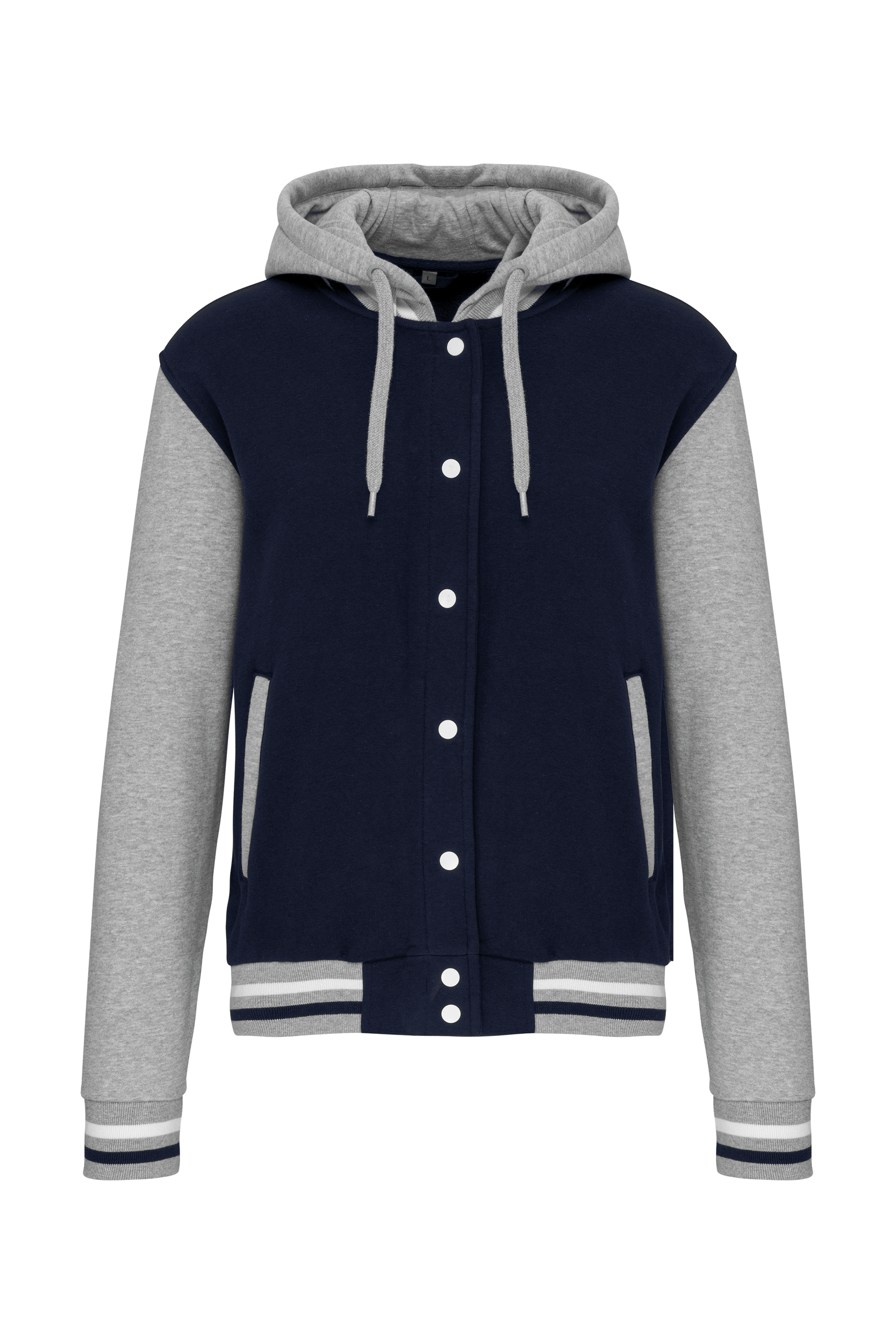 Blusão Teddy com capuz - Azul marinho / Cinzento oxford / Branco