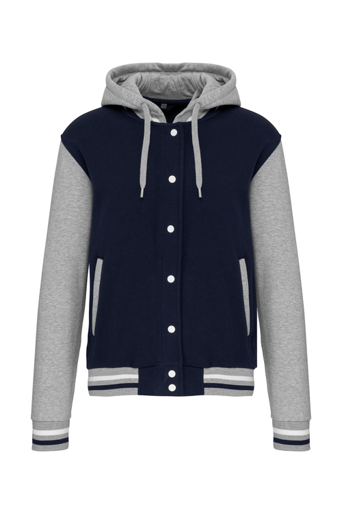 Blusão Teddy com capuz - Azul marinho / Cinzento oxford / Branco