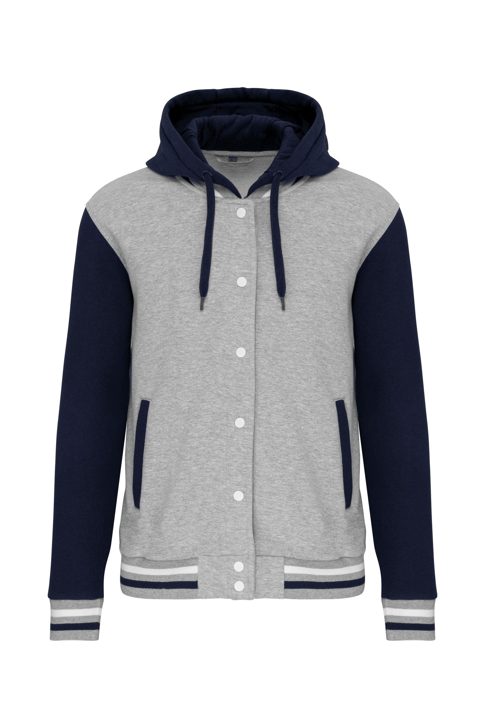 Blusão Teddy com capuz - Cinzento oxford / Azul marinho / Branco