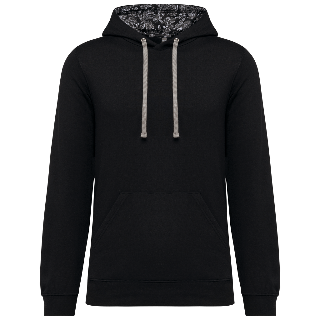 Sweatshirt com capuz em contraste estampado unissexo - Preto / Mexican skull