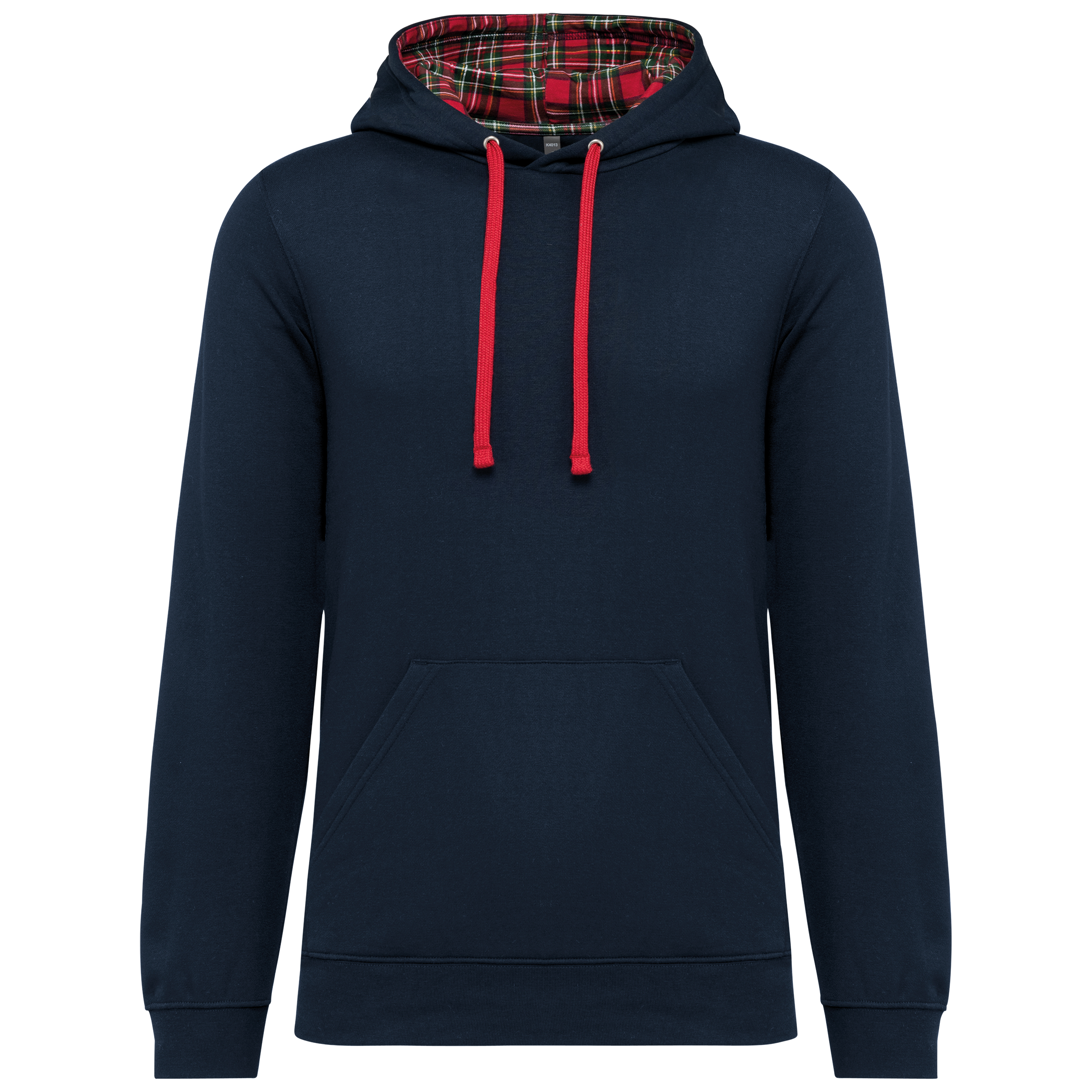Sweatshirt com capuz em contraste estampado unissexo - Azul marinho / Vermelho tartan