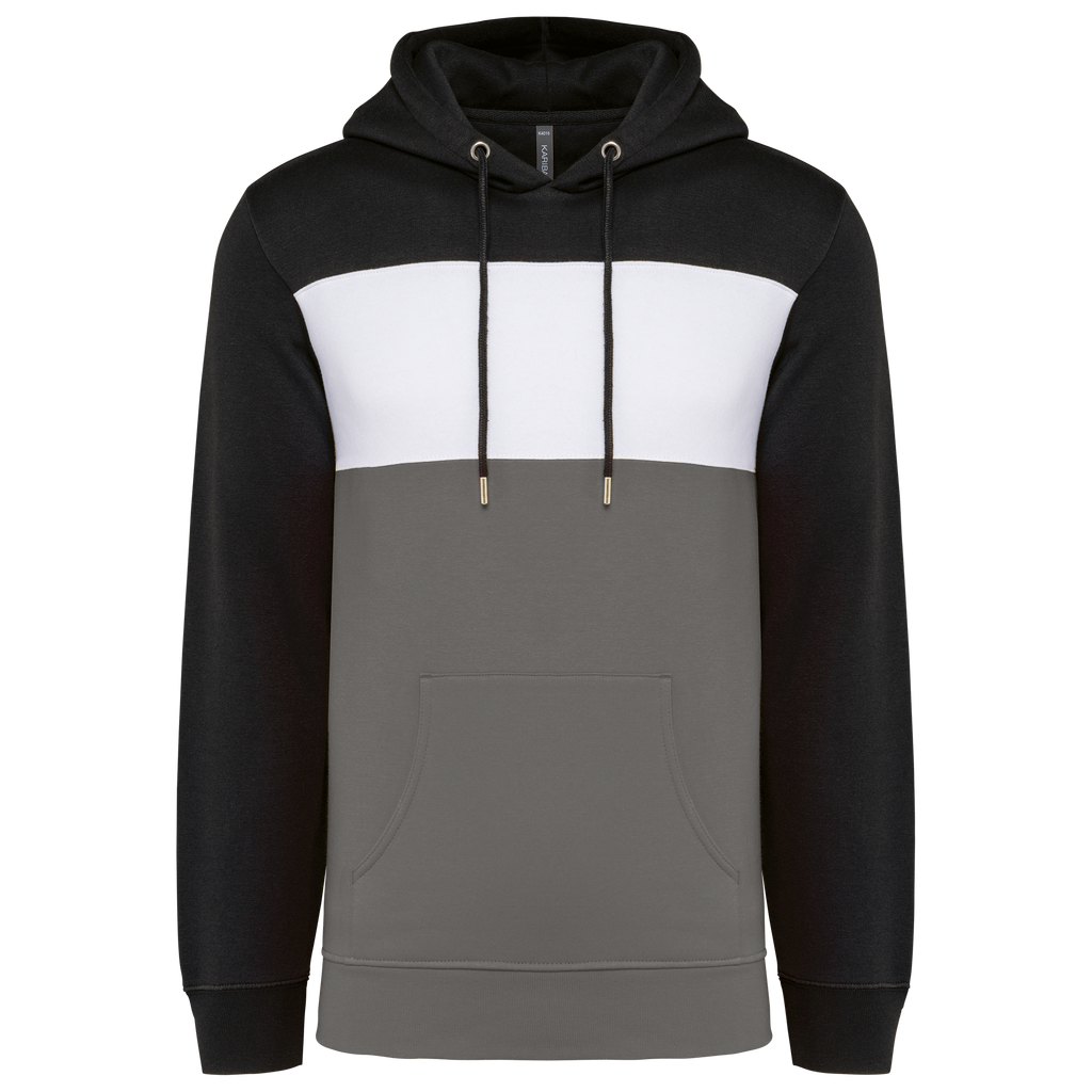 Sweatshirt tricolor com capuz unissexo - Preto / Branco / Cinzento basalto