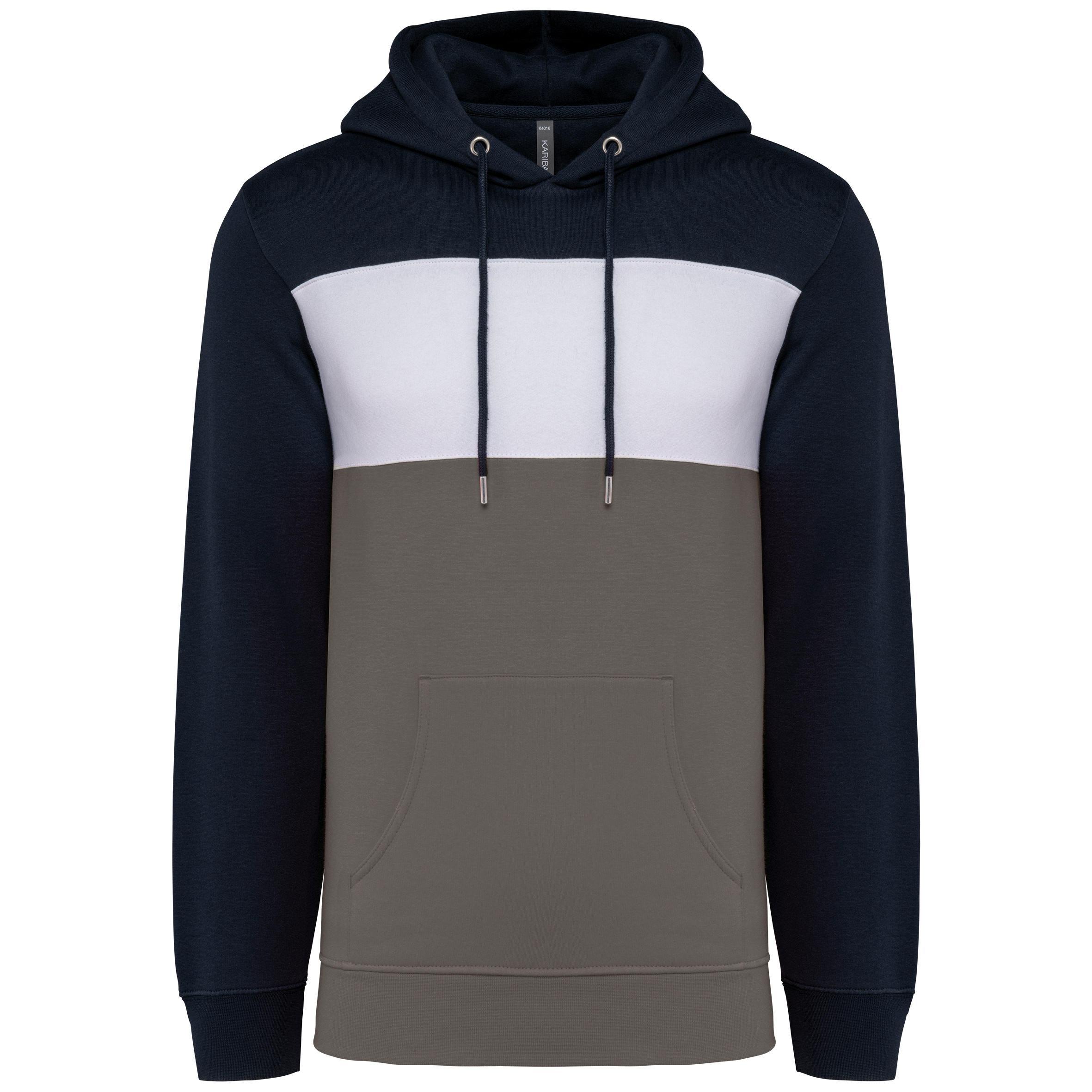 Sweatshirt tricolor com capuz unissexo - Azul marinho / Branco / Cinzento basalto