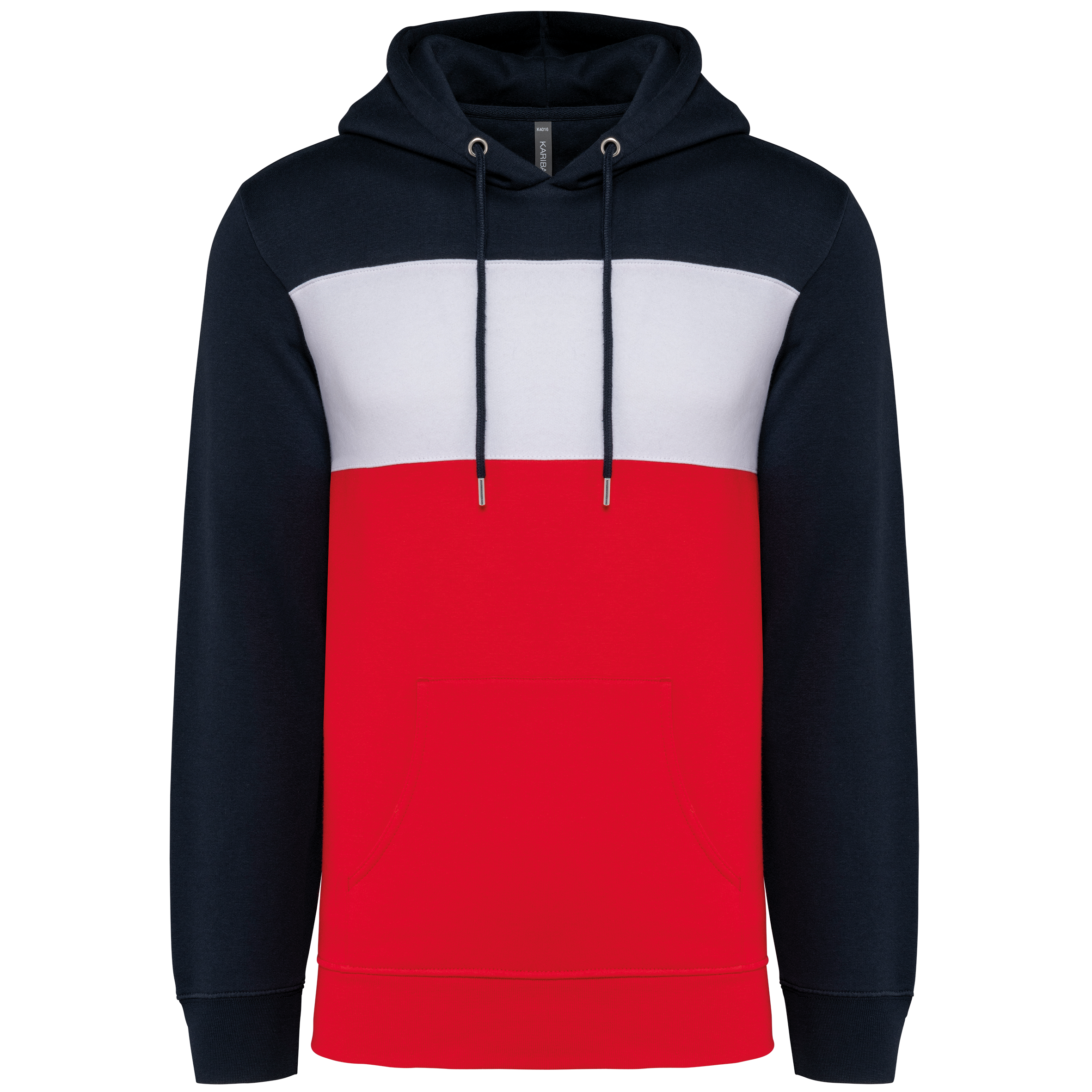 Sweatshirt tricolor com capuz unissexo - Azul marinho / Branco / Vermelho