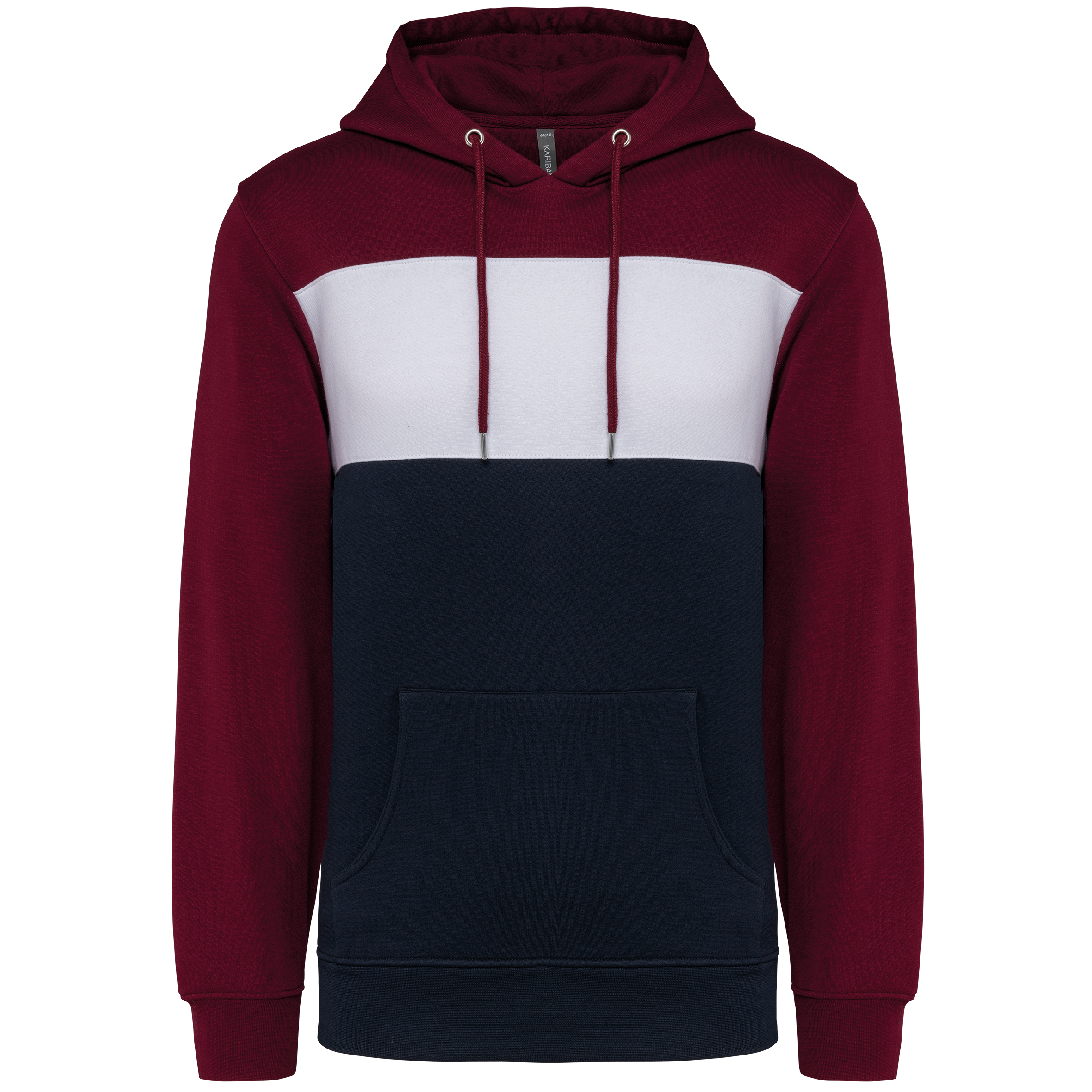 Sweatshirt tricolor com capuz unissexo - Vinho / Branco / Azul marinho