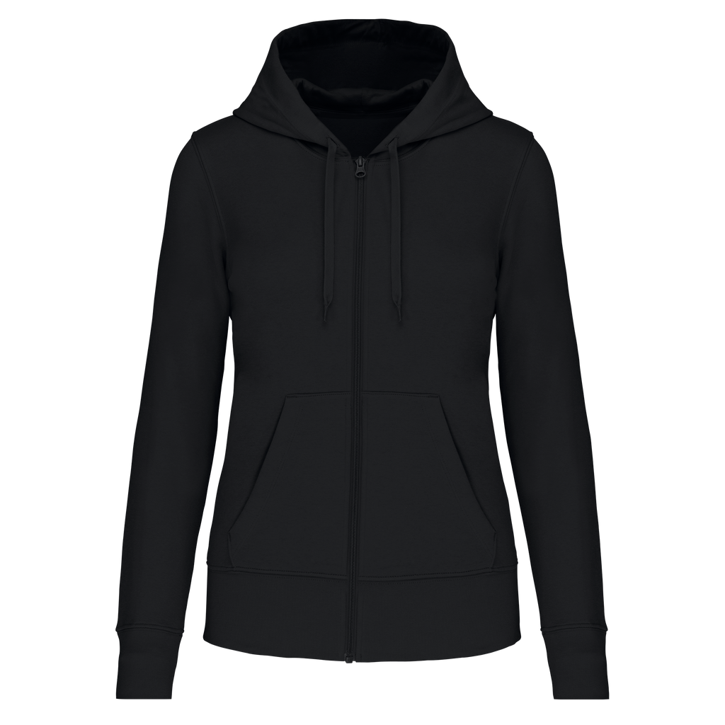 Sweatshirt sustentável com capuz e fecho de senhora - Preto