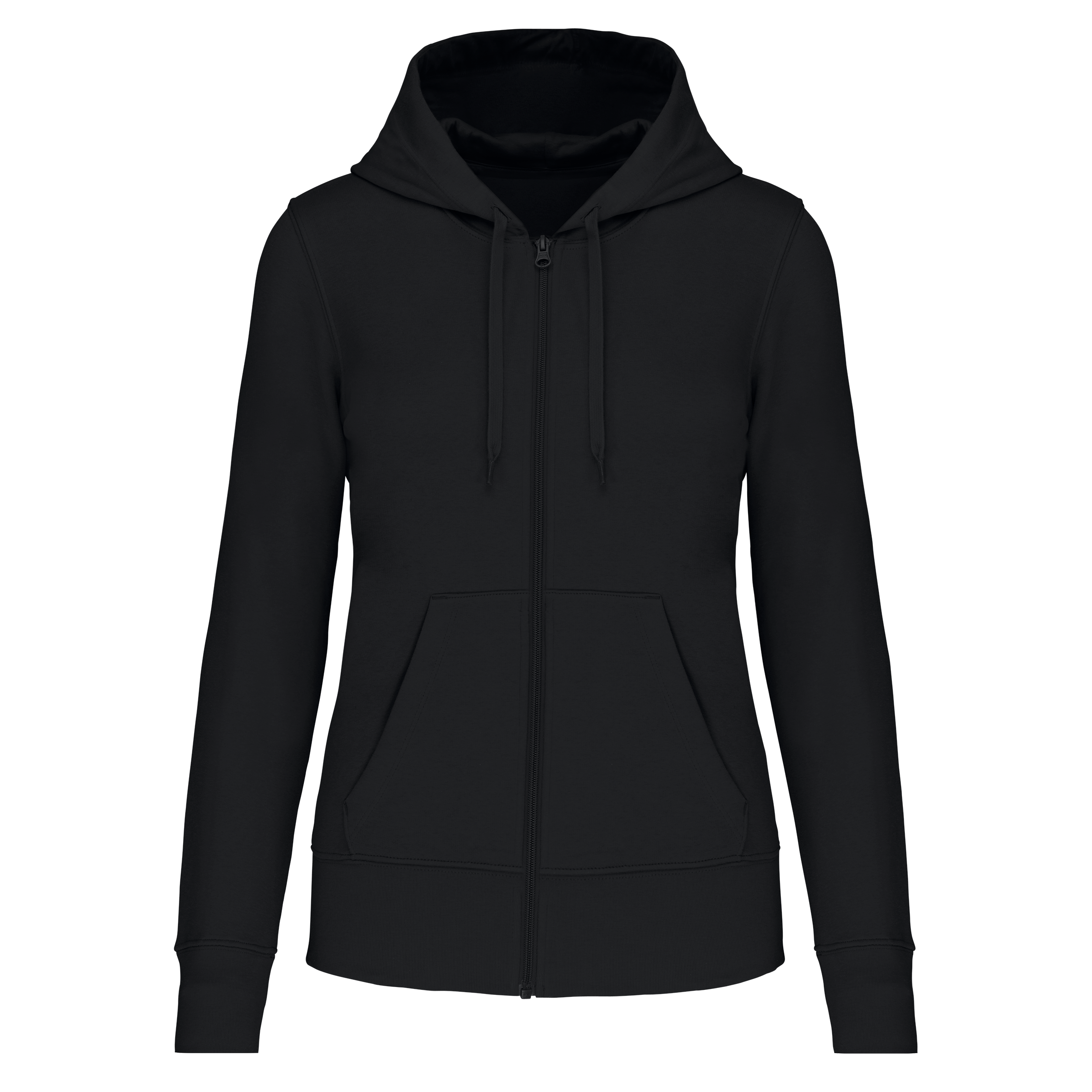 Sweatshirt sustentável com capuz e fecho de senhora - Preto