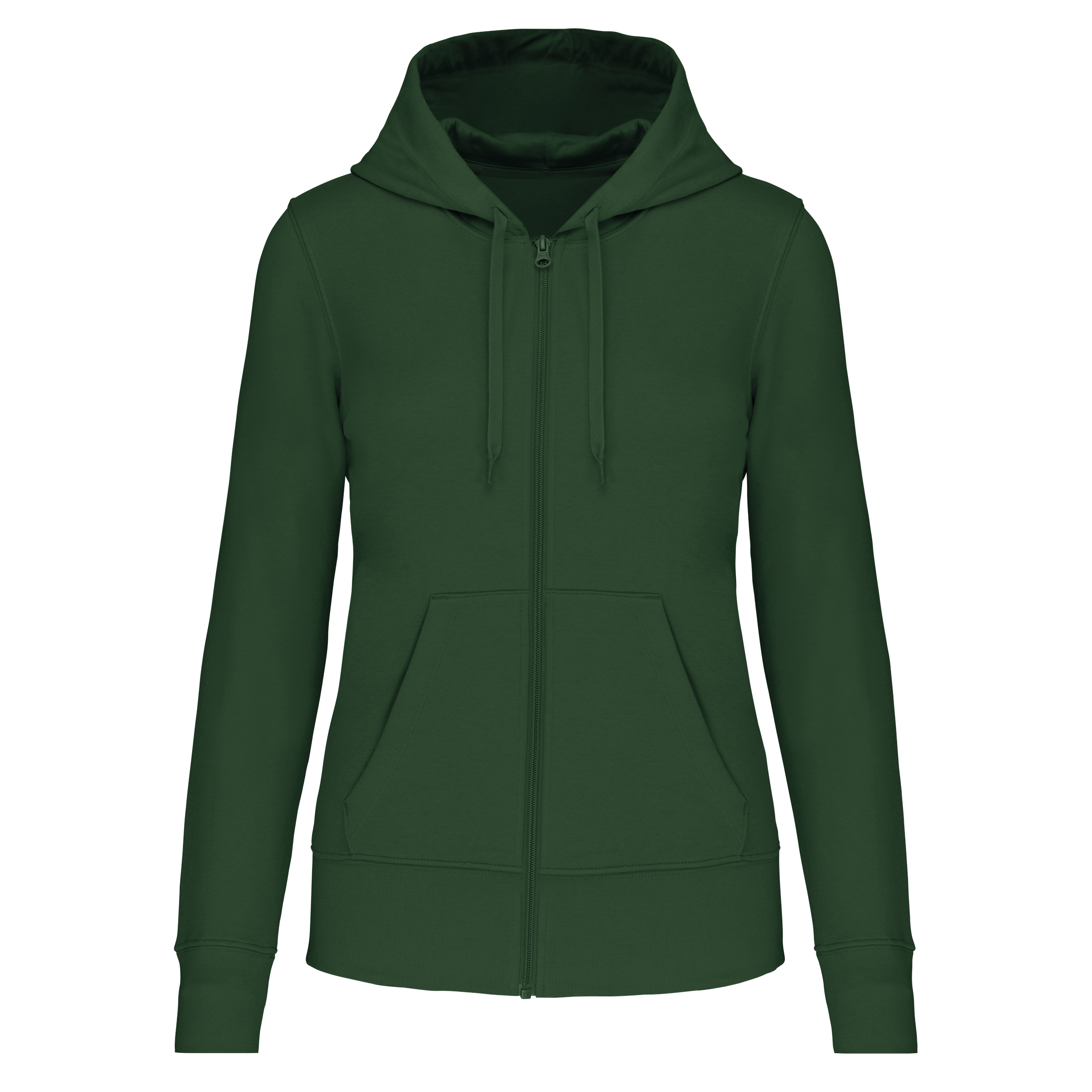 Sweatshirt sustentável com capuz e fecho de senhora - Verde floresta