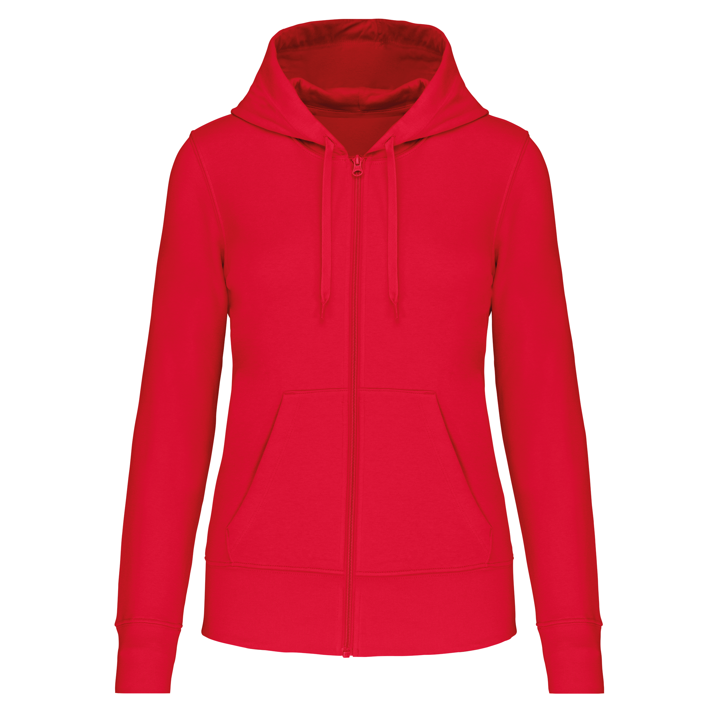 Sweatshirt sustentável com capuz e fecho de senhora - Vermelho
