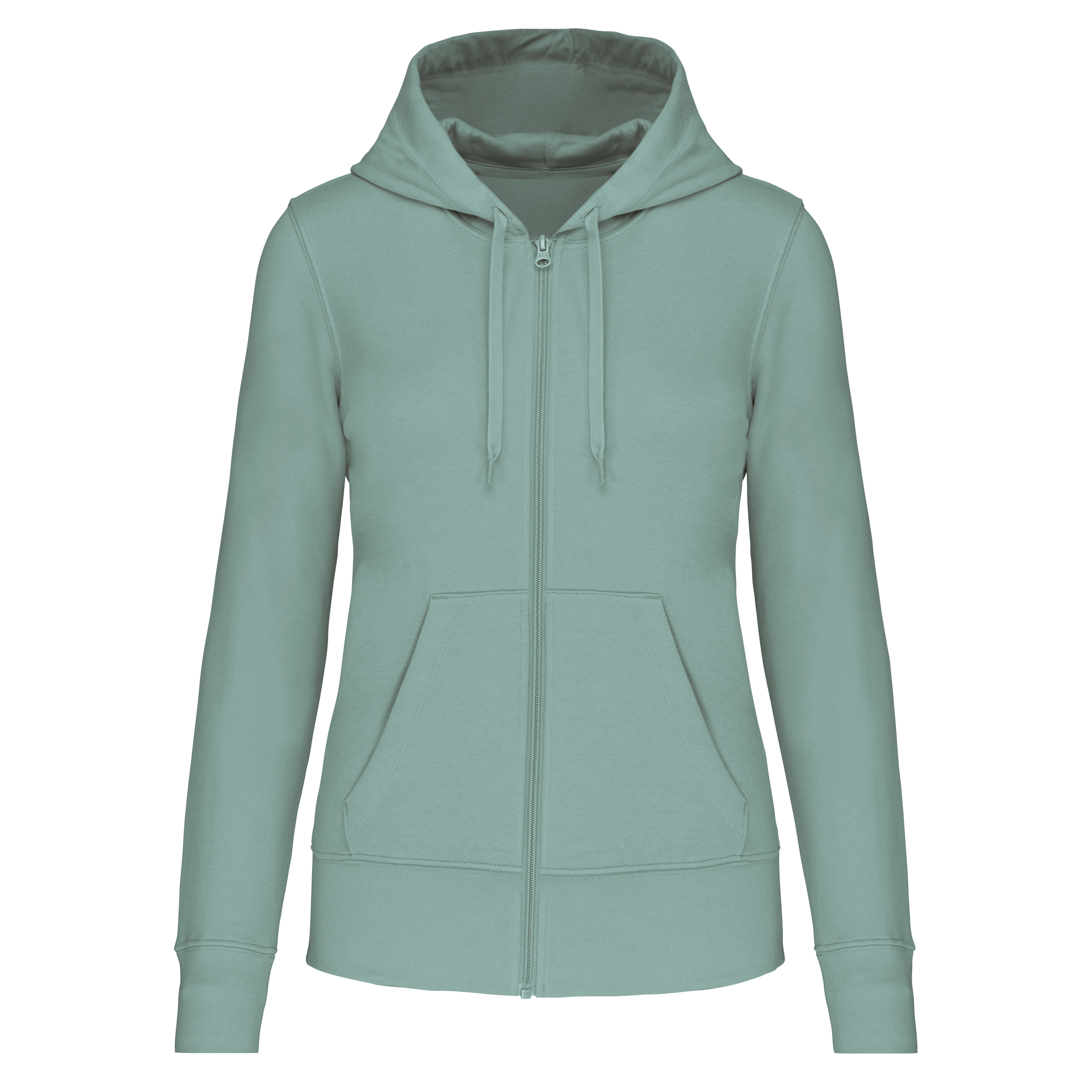Sweatshirt sustentável com capuz e fecho de senhora - Sálvia