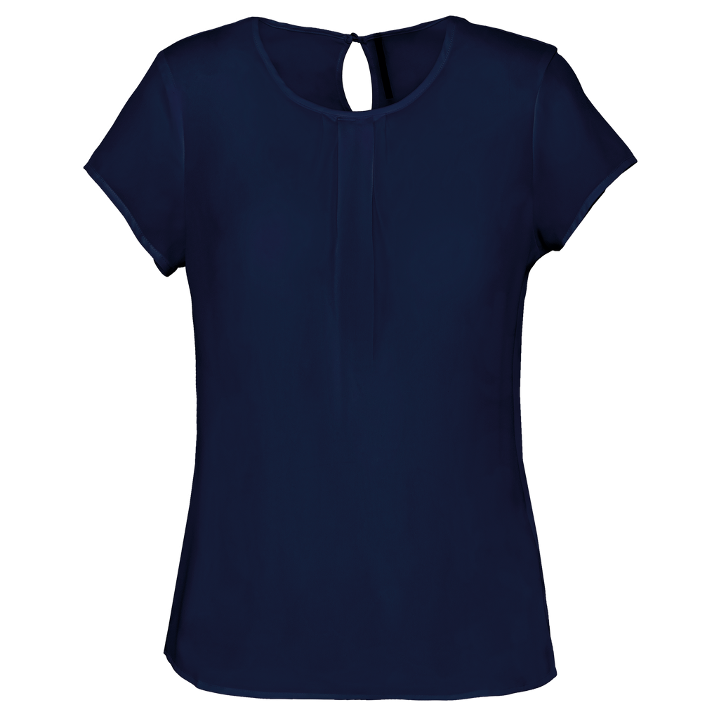 Blusa de senhora em crepe de manga curta - Azul oceano