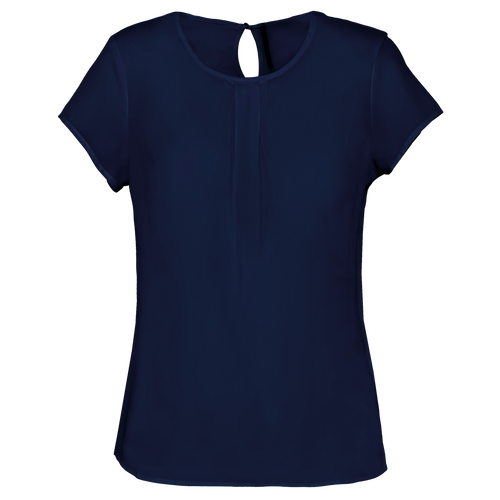 Blusa de senhora em crepe de manga curta - Azul oceano