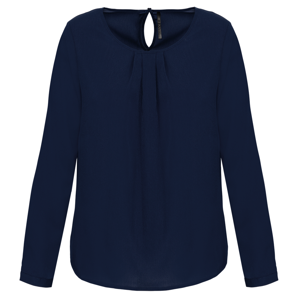Blusa de senhora em crepe de manga comprida - Azul oceano