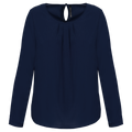 Blusa de senhora em crepe de manga comprida - Azul oceano