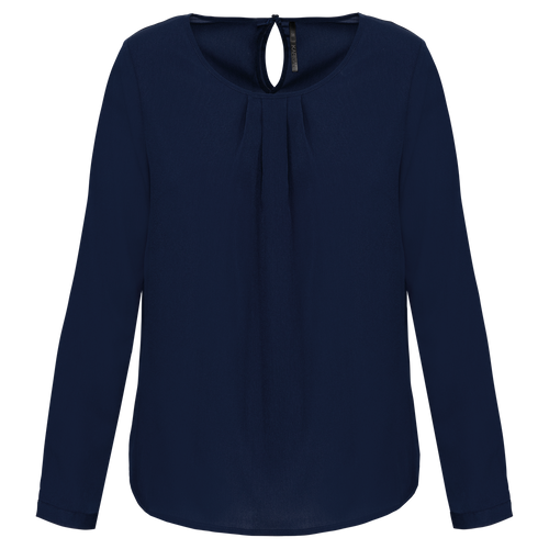 Blusa de senhora em crepe de manga comprida - Azul oceano