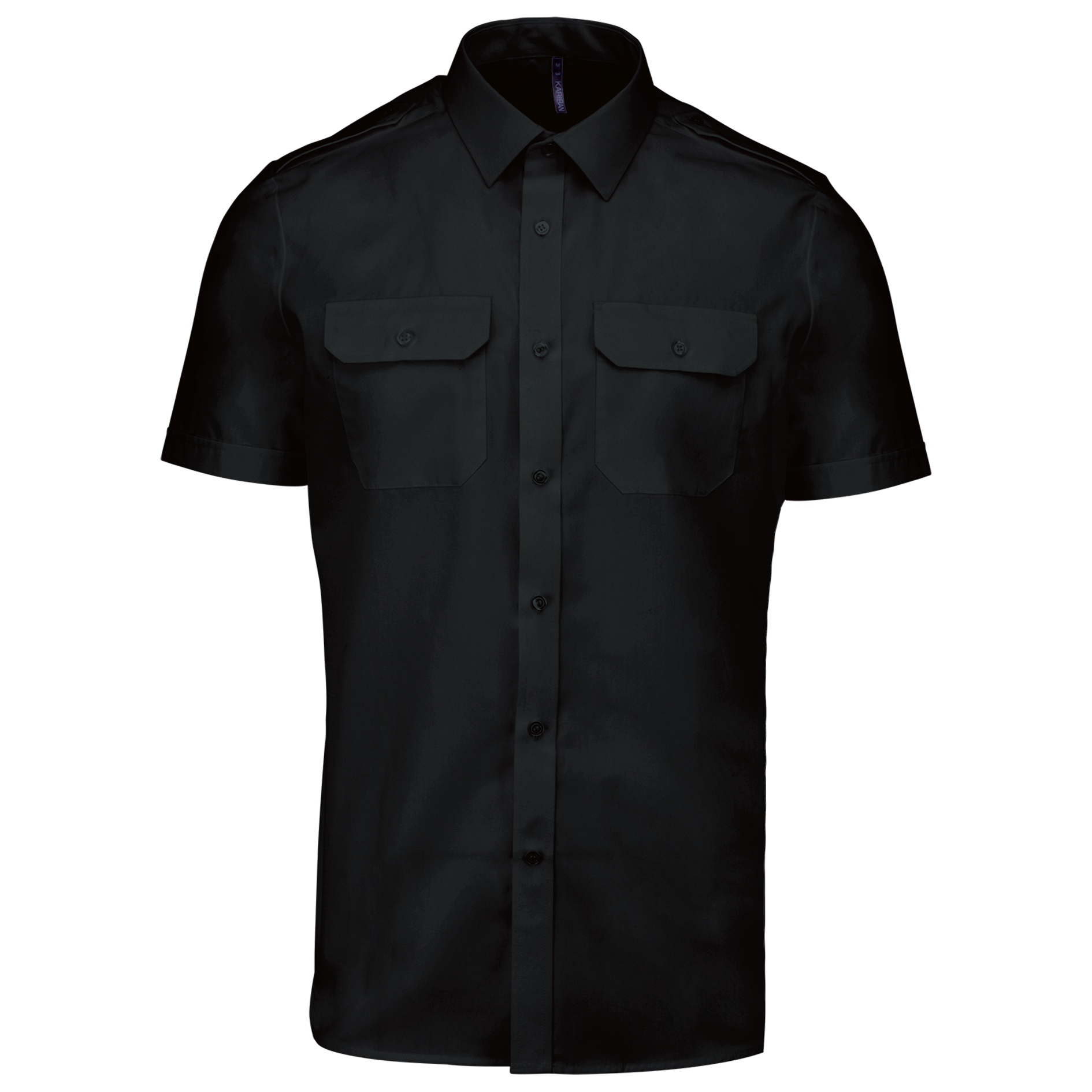 Camisa piloto de homem de manga curta - Preto