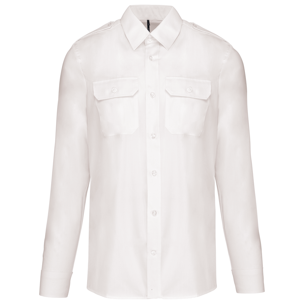 Camisa piloto de homem de manga comprida - Branco