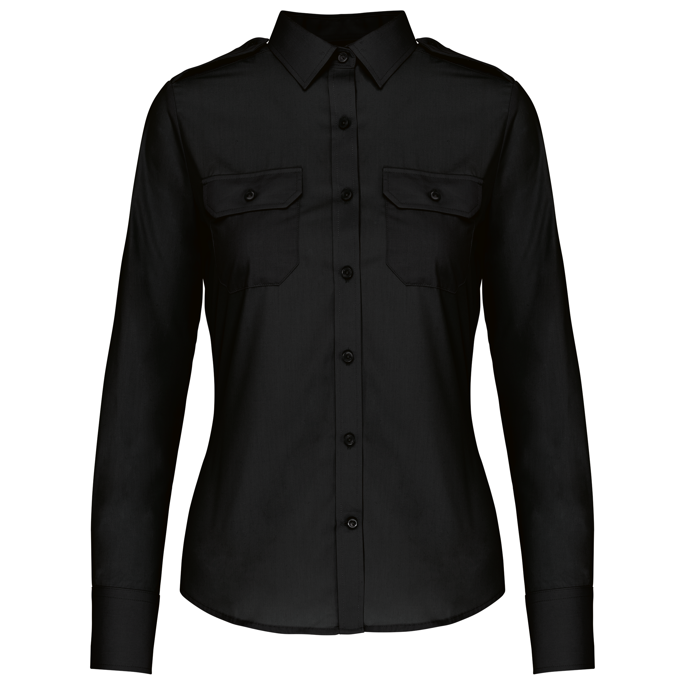 Camisa piloto de senhora de manga comprida - Preto