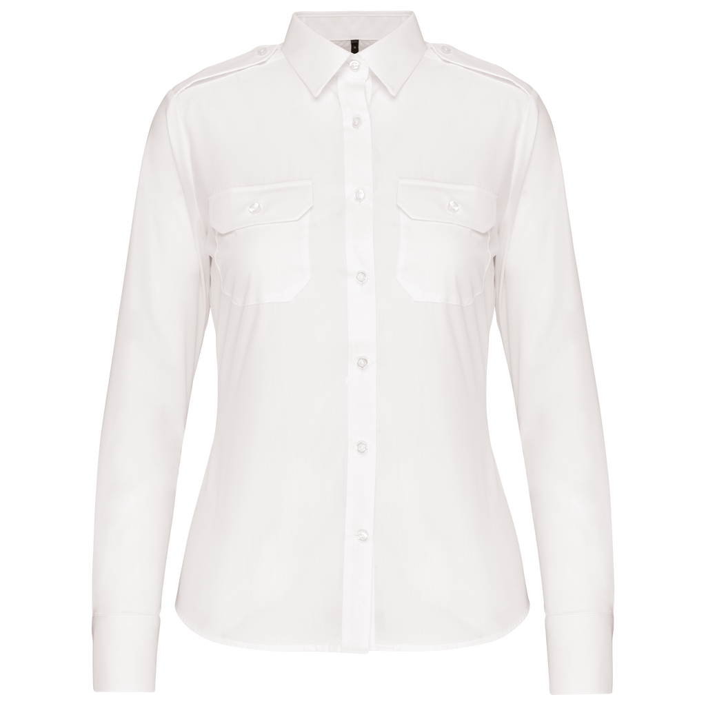 Camisa piloto de senhora de manga comprida - Branco