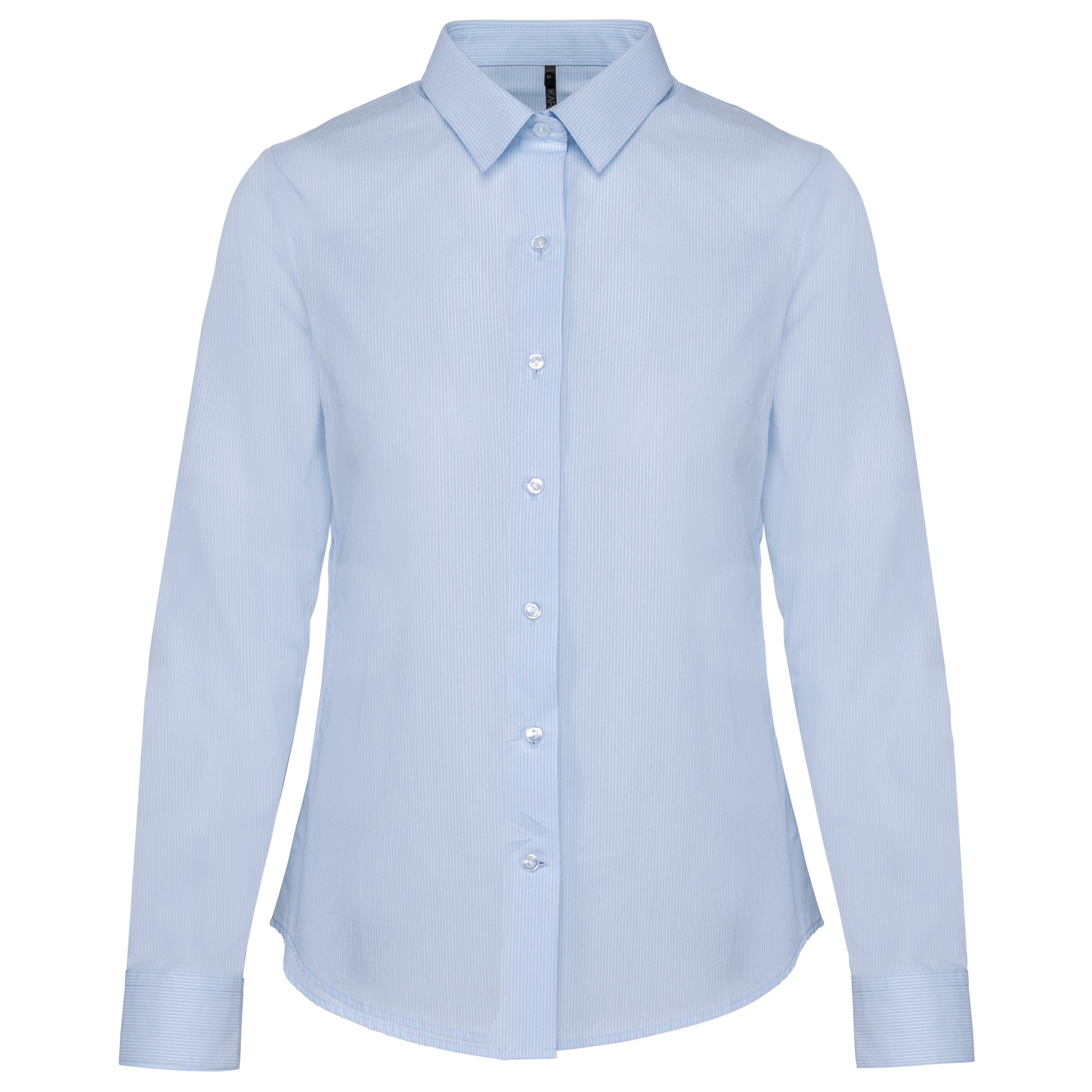Camisa de senhora em popeline de manga comprida - Azul claro às riscas / Branco