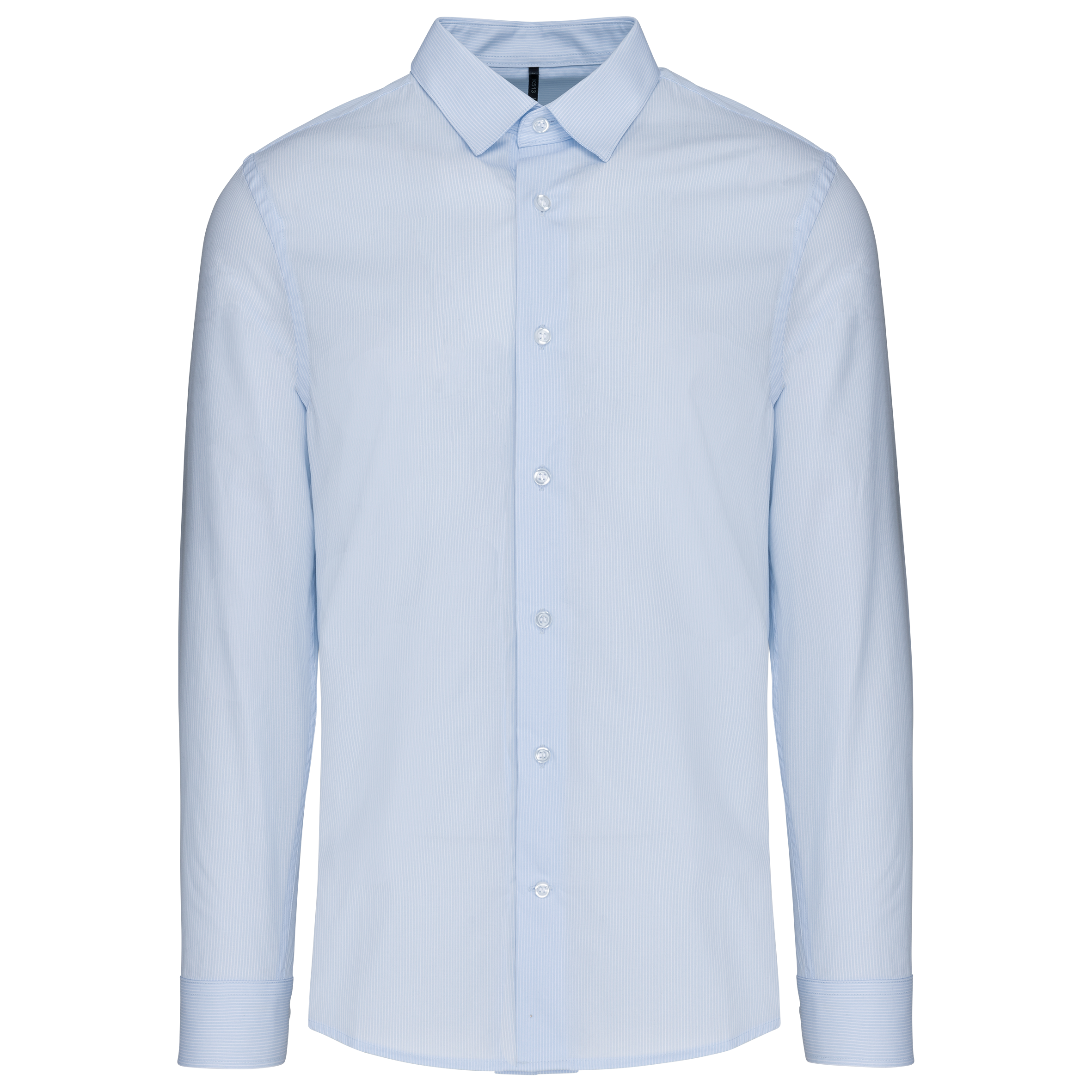 Camisa de homem em popeline de manga comprida - Azul claro às riscas / Branco