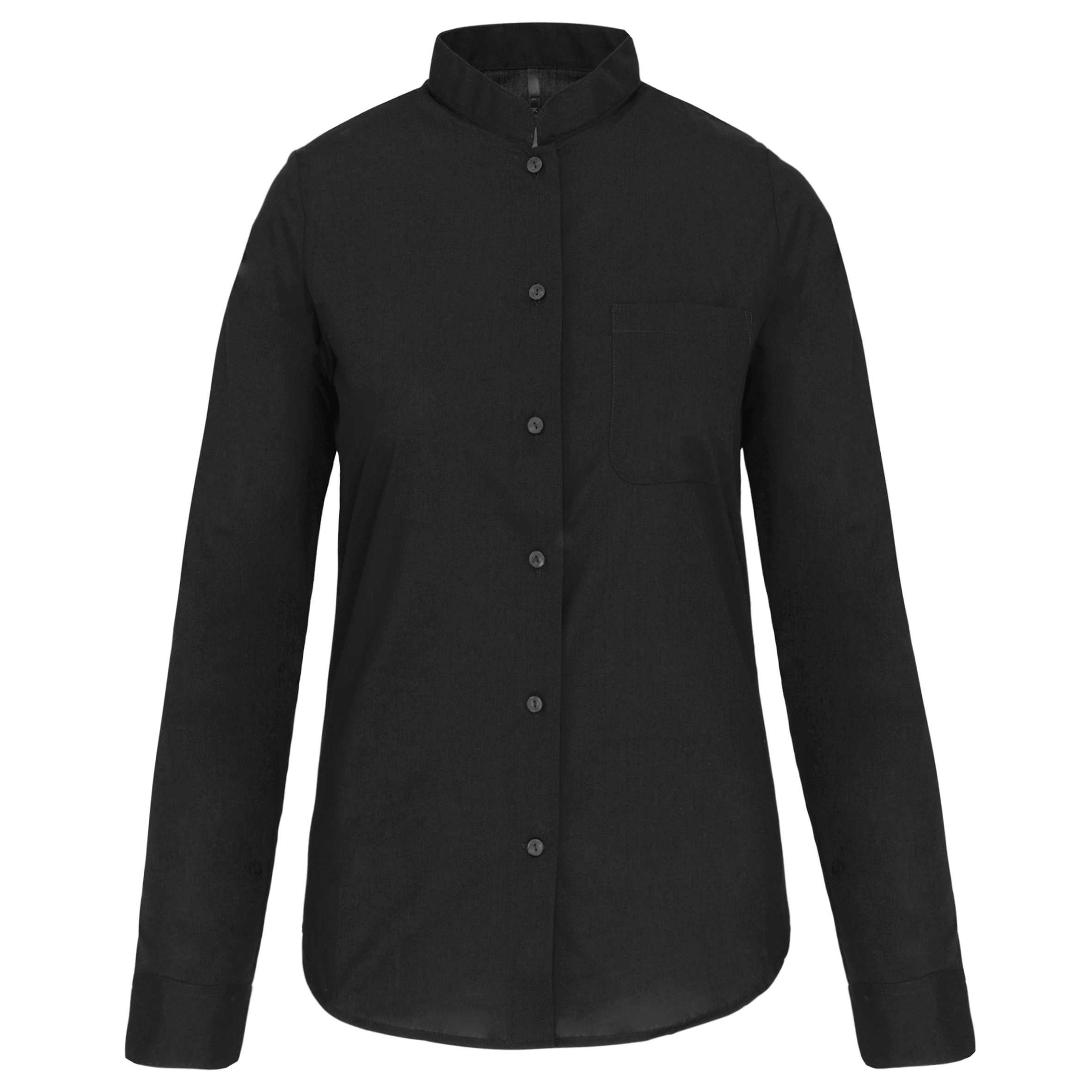 Camisa de senhora com gola à padre manga comprida - Preto