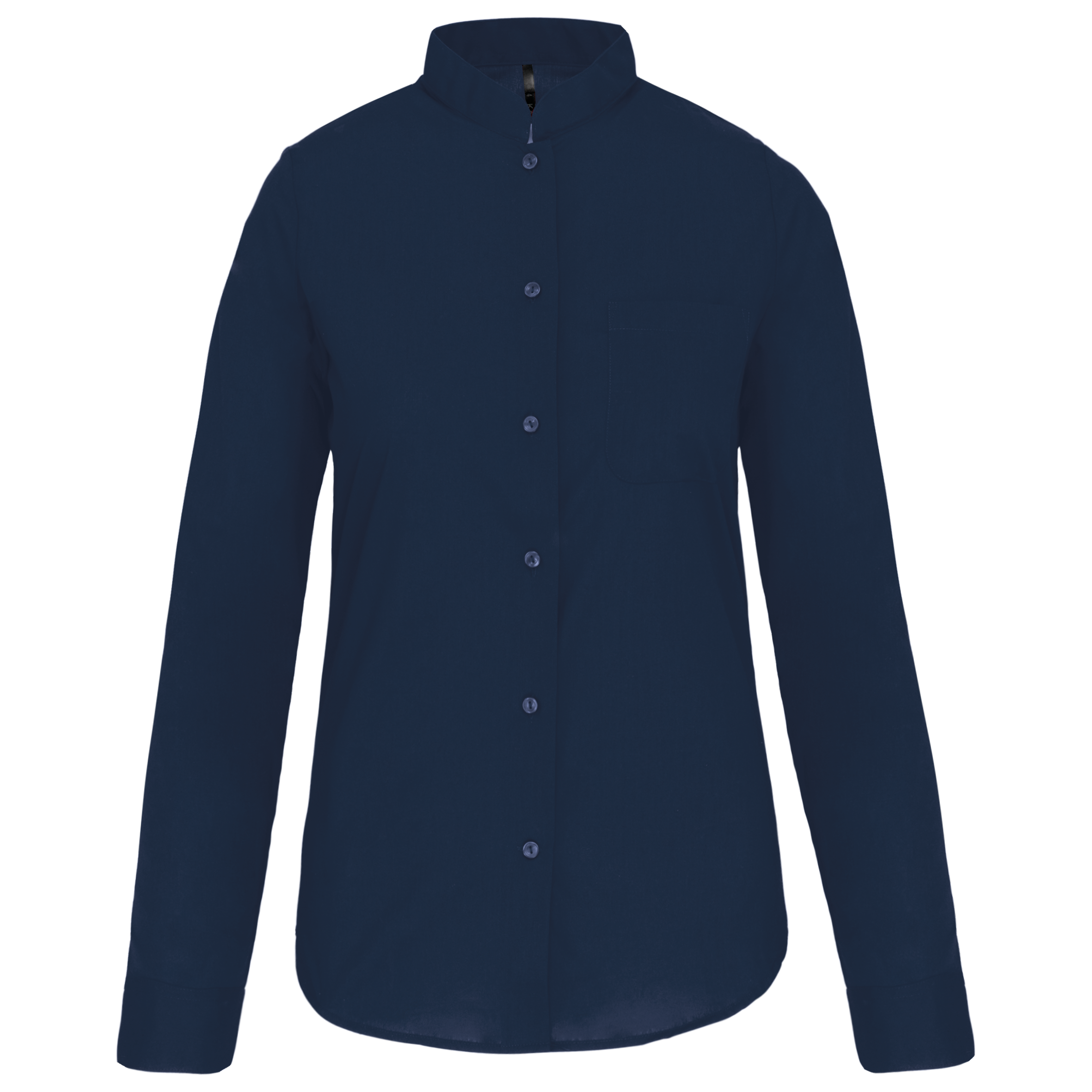 Camisa de senhora com gola à padre manga comprida - Azul marinho