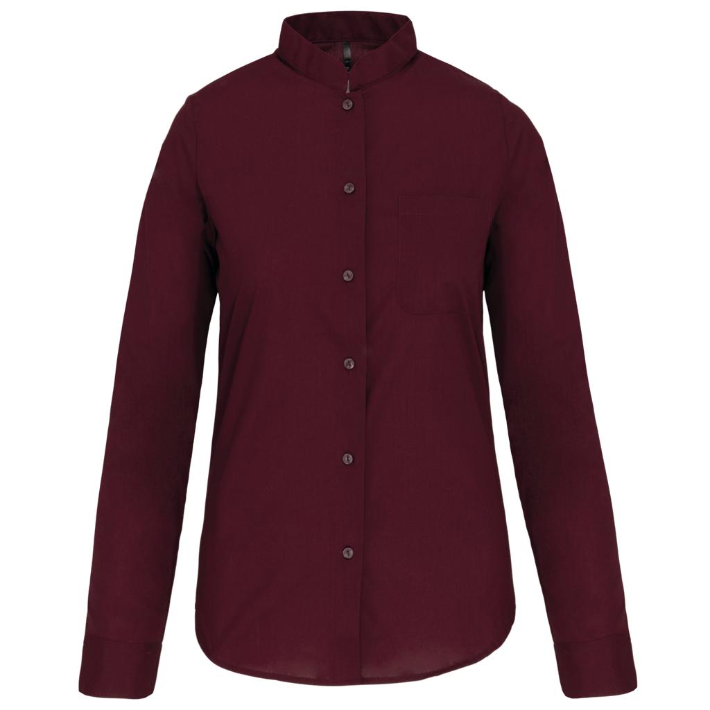 Camisa de senhora com gola à padre manga comprida - Vinho