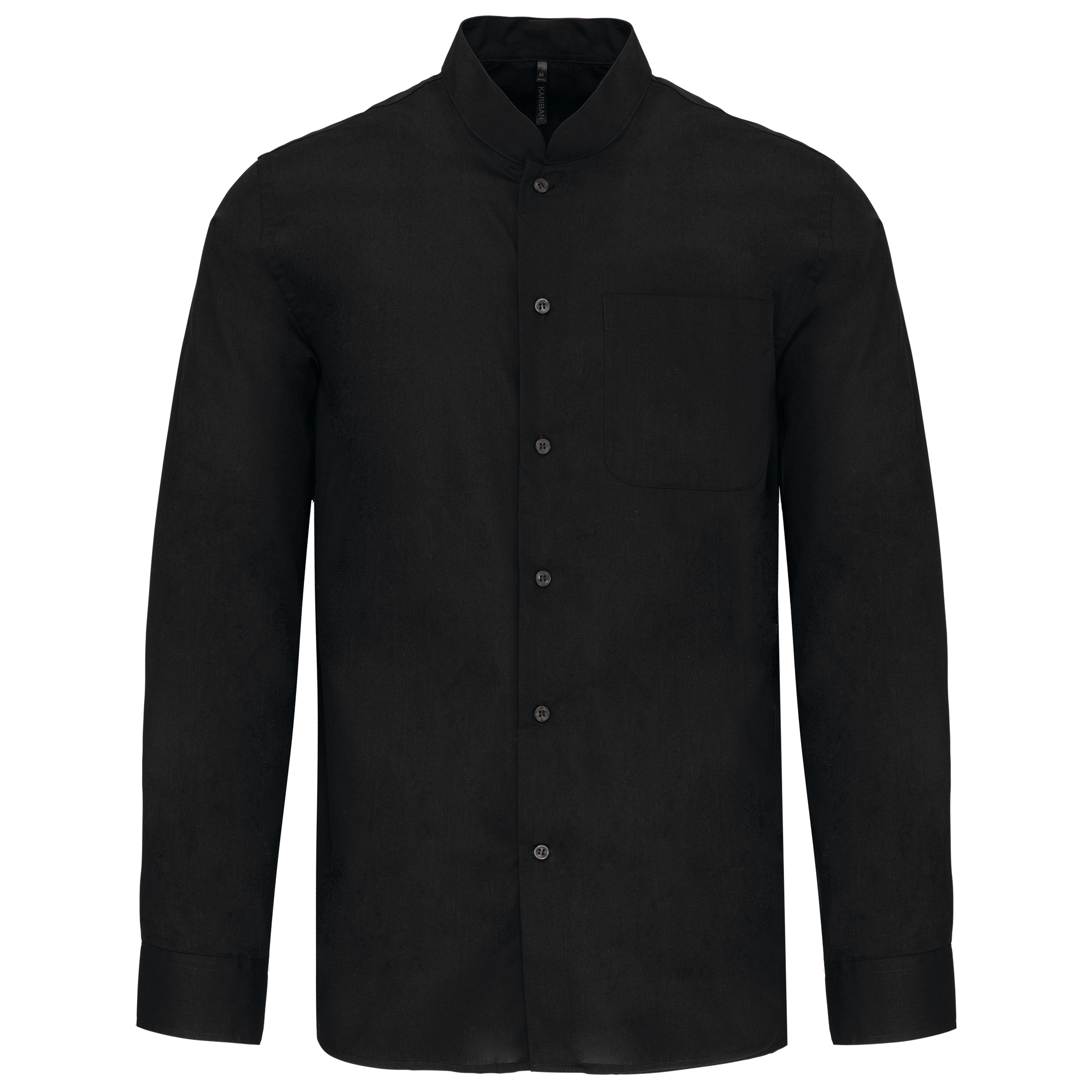 Camisa de homem com gola à padre de manga comprida - Preto